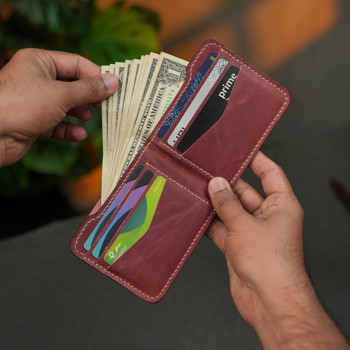 No. 124 Bifold Leather Wallet Burgandy Color