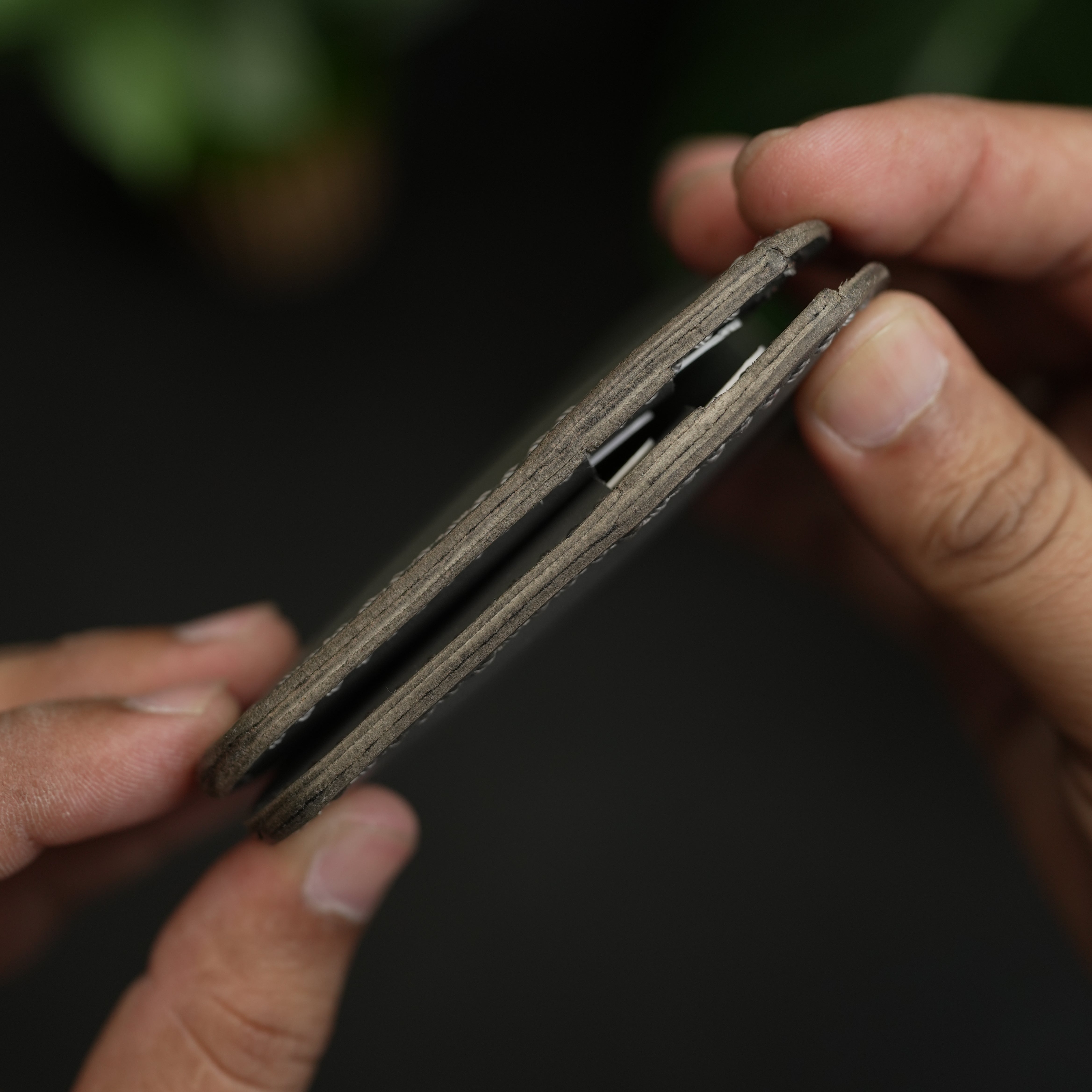 No. 81 full stitched bifold Leather Wallet Gray color