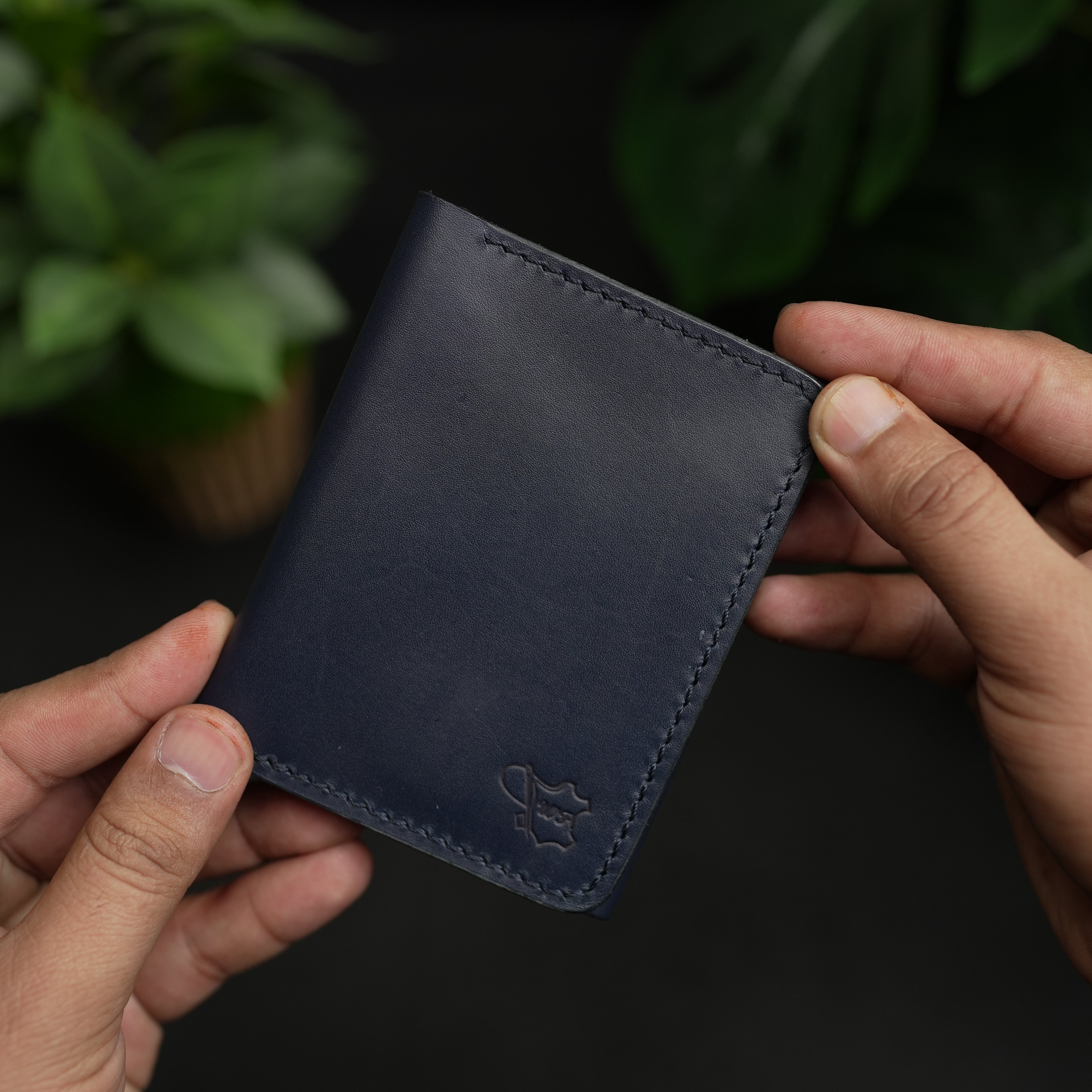 No. 69 vertical bifold wallet Blue & Brown color