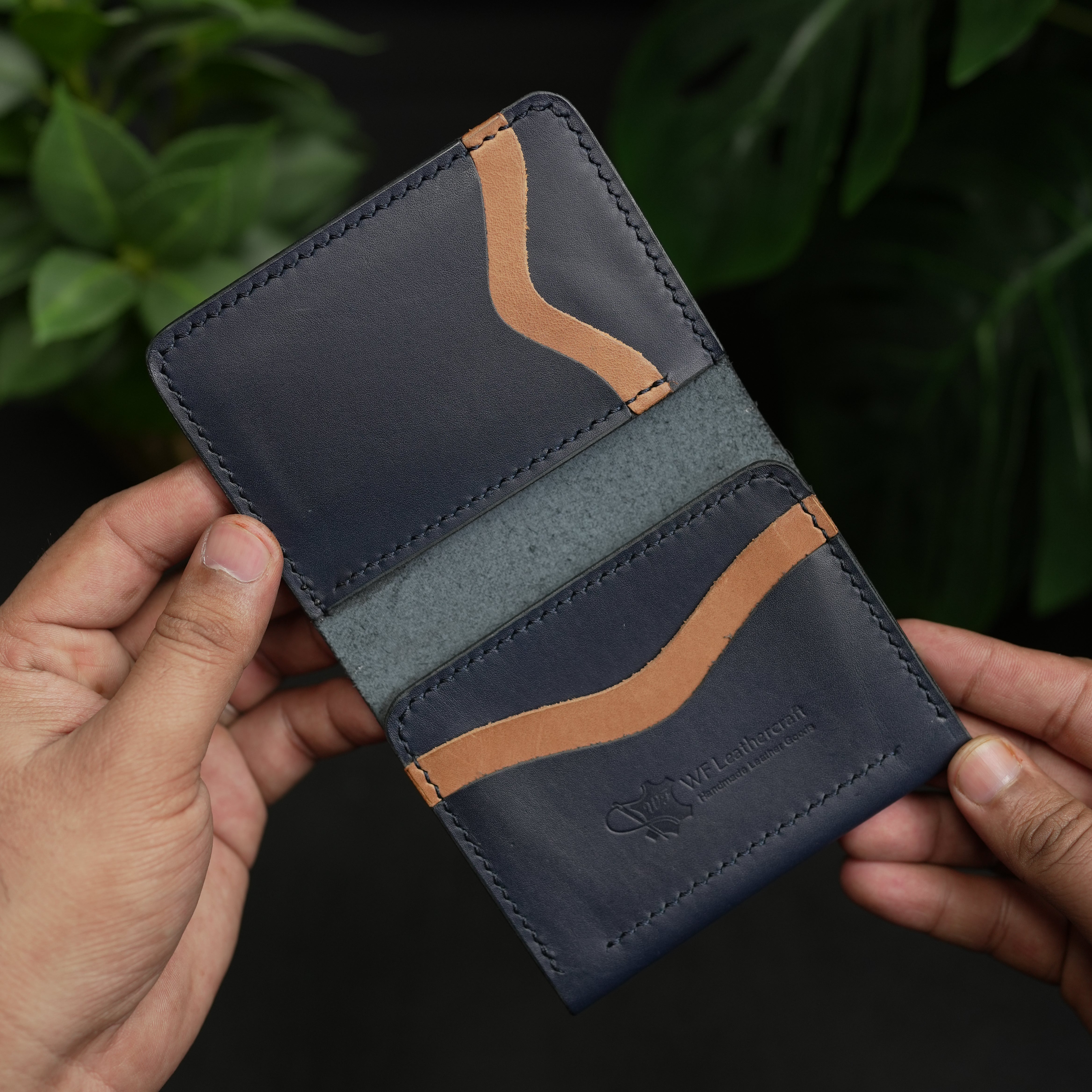 No. 69 vertical bifold wallet Blue & Brown color