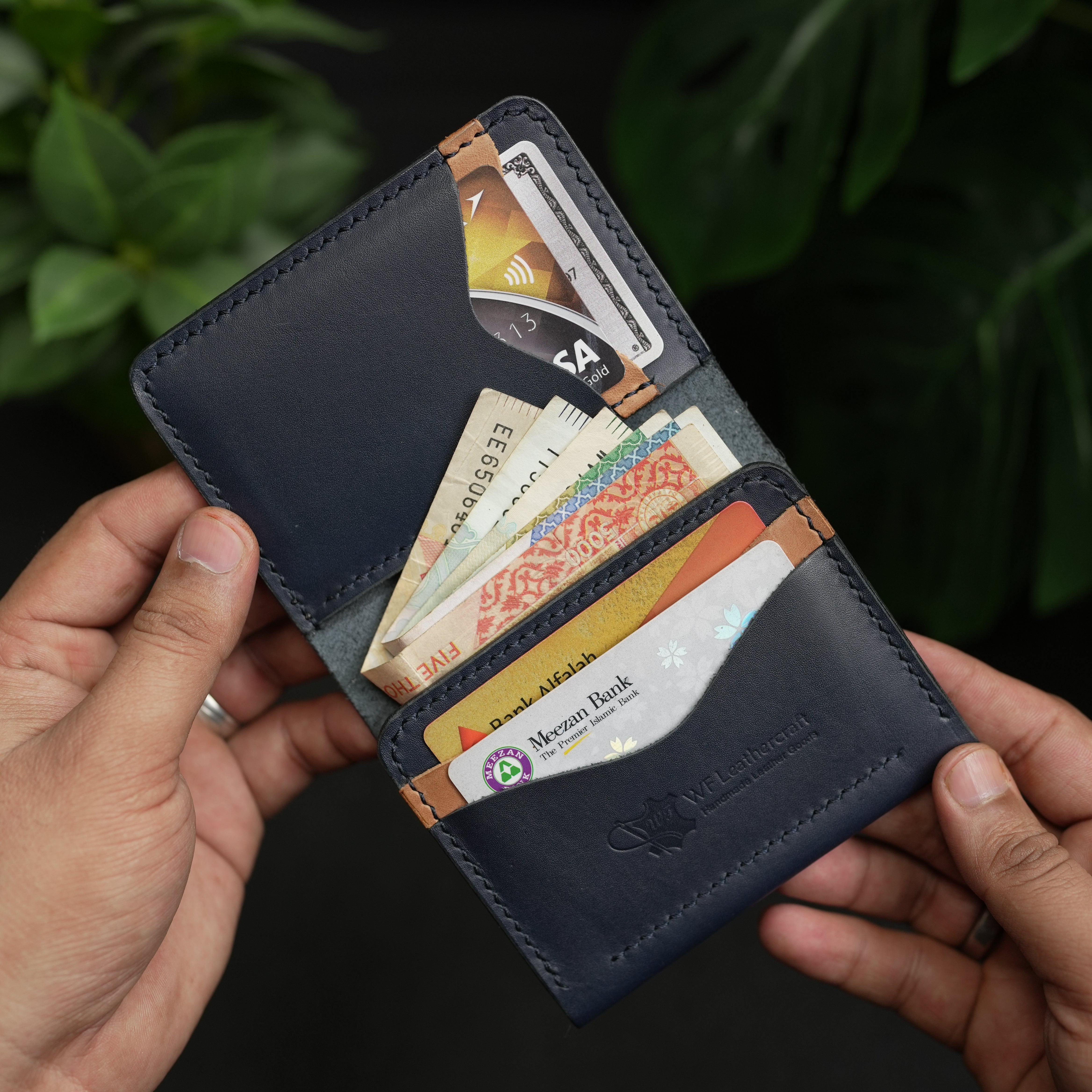 No. 69 vertical bifold wallet Blue & Brown color