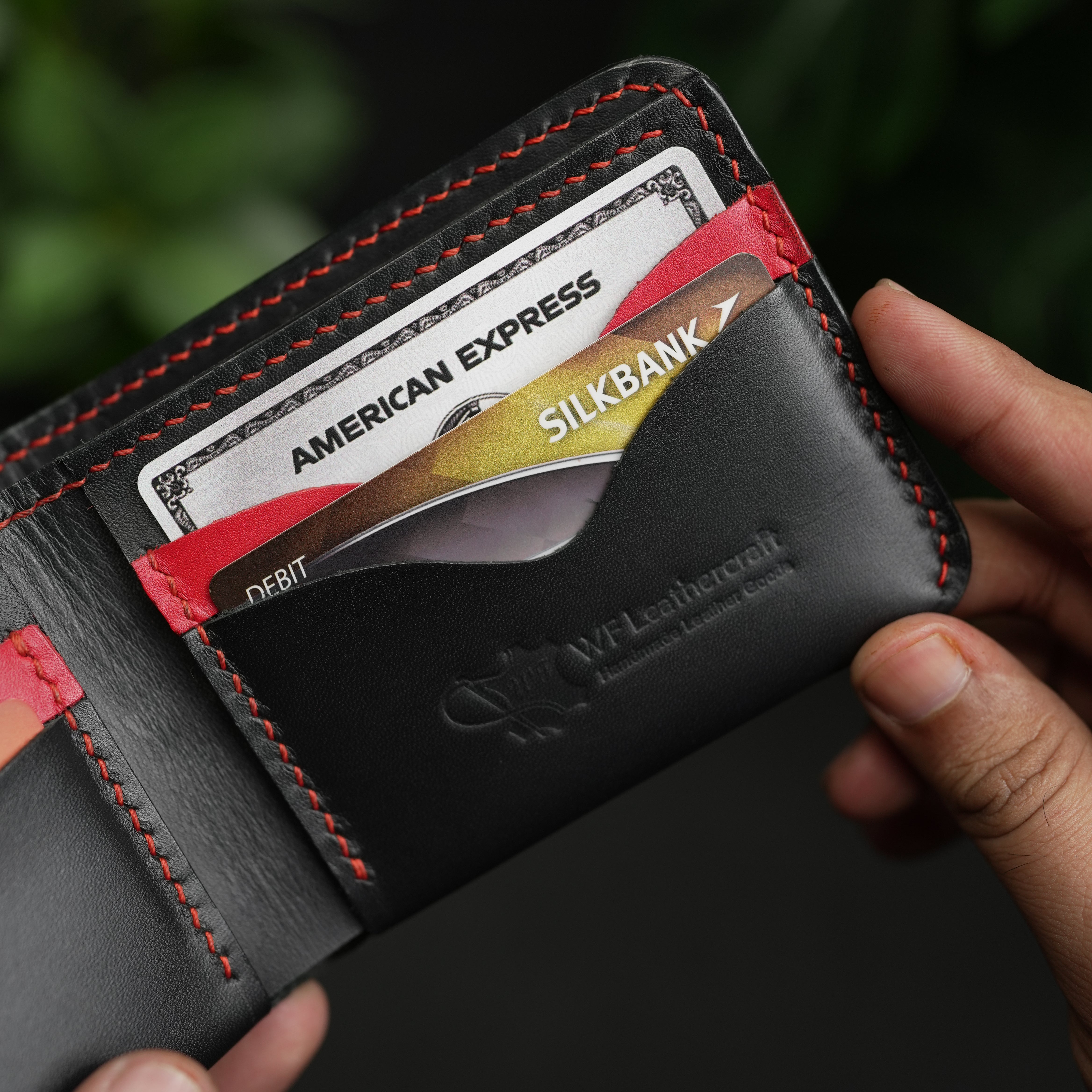 NO.81 Classic Bifold Luxury Leather Wallet – Black with Red Accents