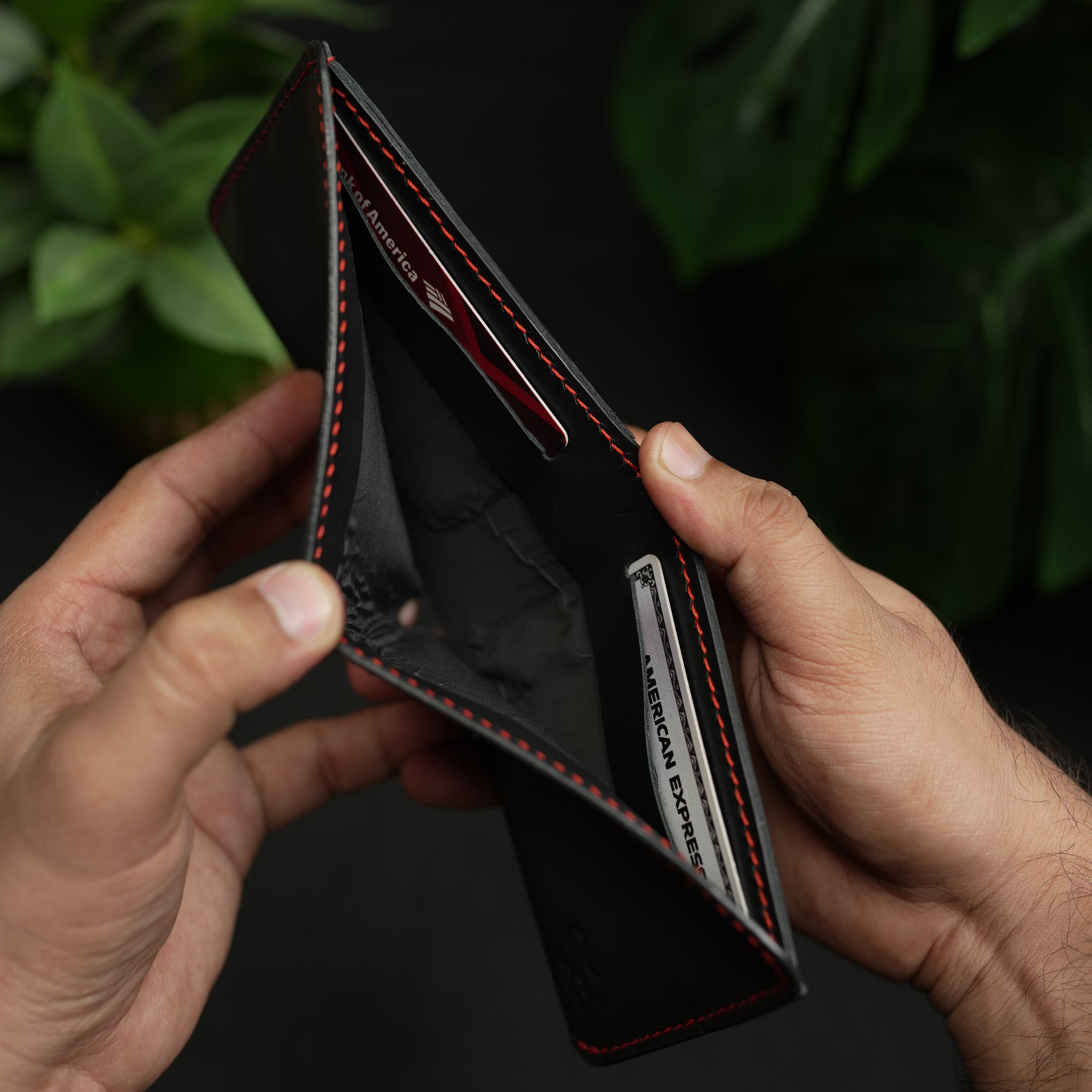 NO.81 Classic Bifold Luxury Leather Wallet – Black with Red Accents