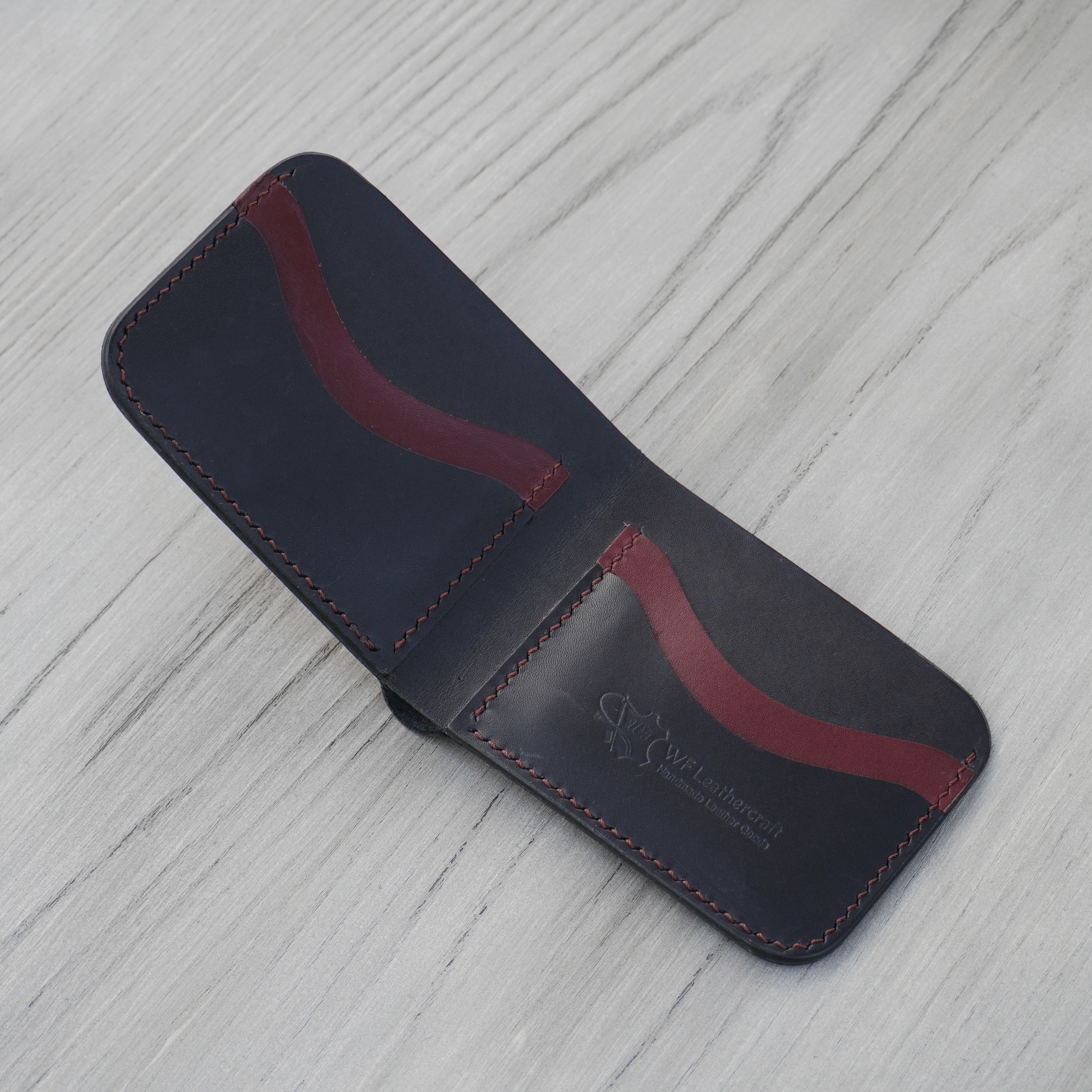 No.80 Bifold Leather Wallet (Ocean black & burgandy)
