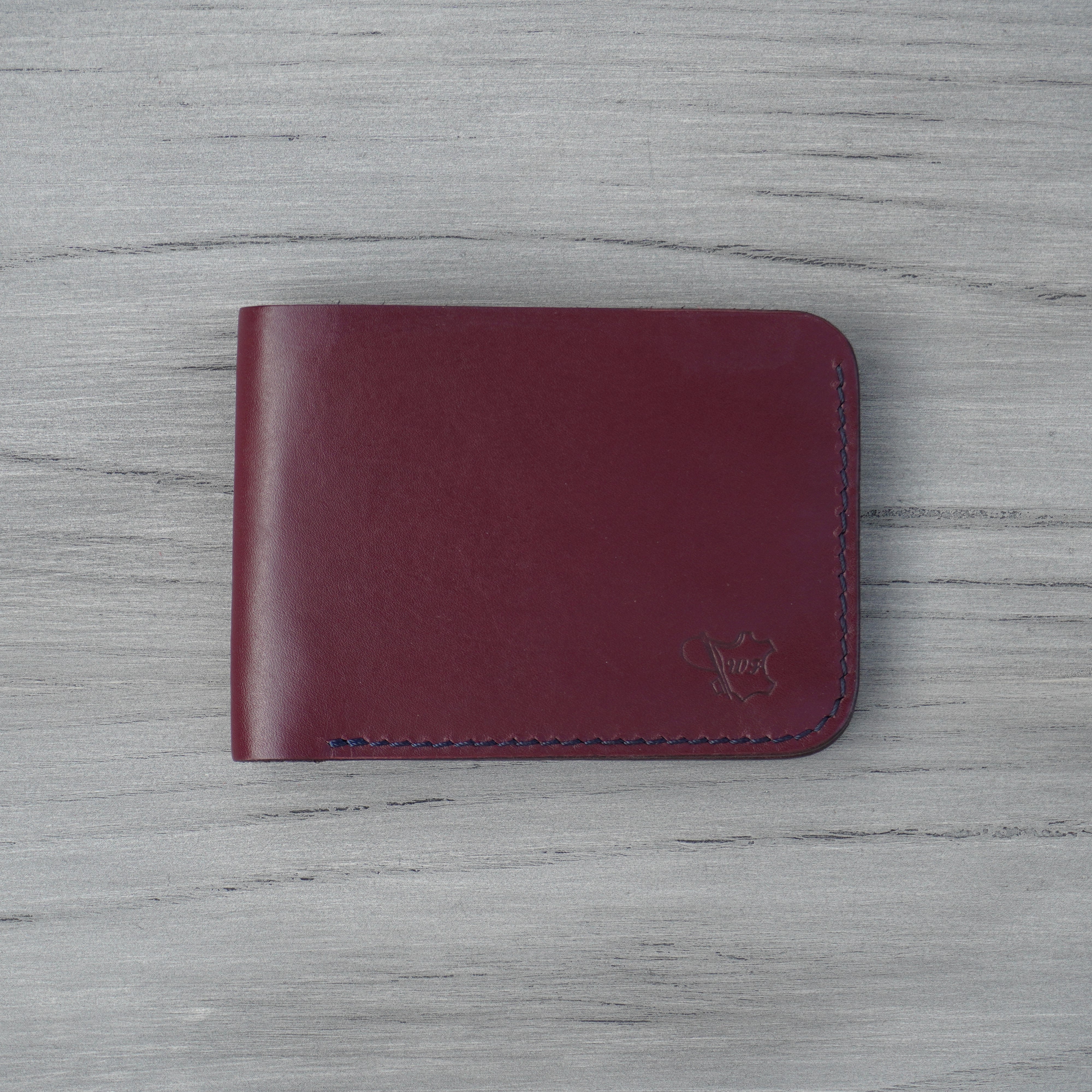No.77 Classic Bifold Leather Wallet ( Burgundy & Blue )