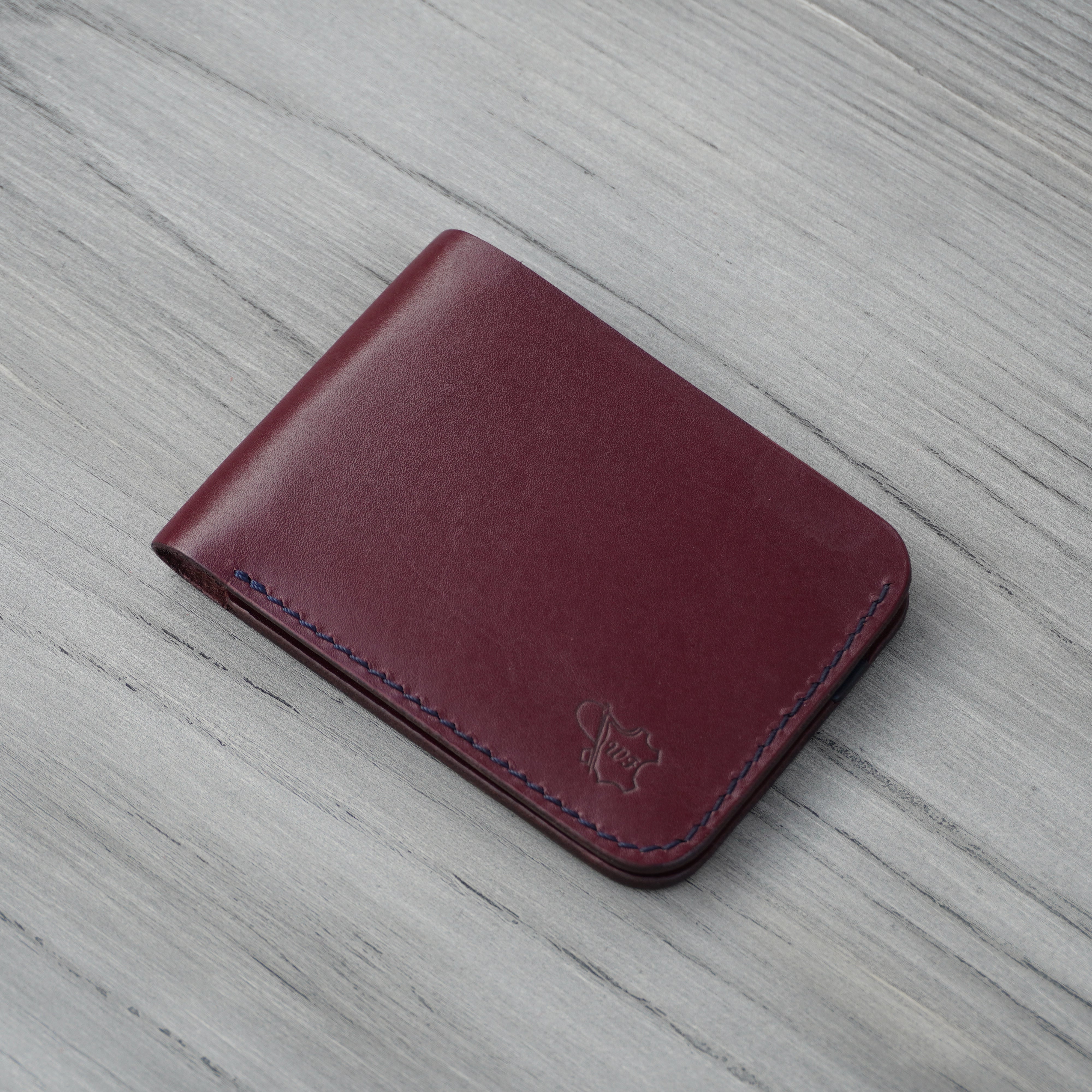 No.77 Classic Bifold Leather Wallet ( Burgundy & Blue )