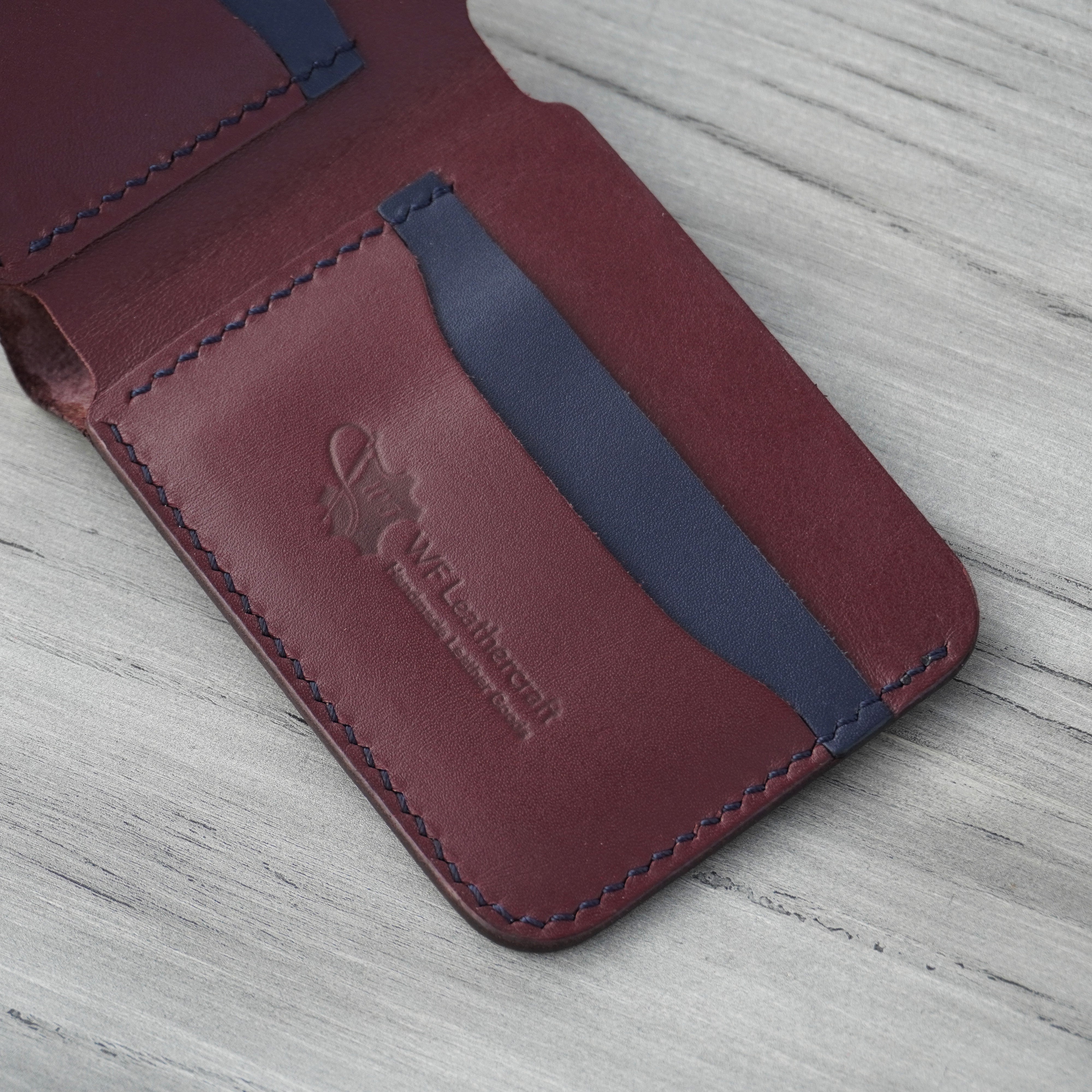 No.77 Bifold Leather Wallet ( Burgundy & Blue )