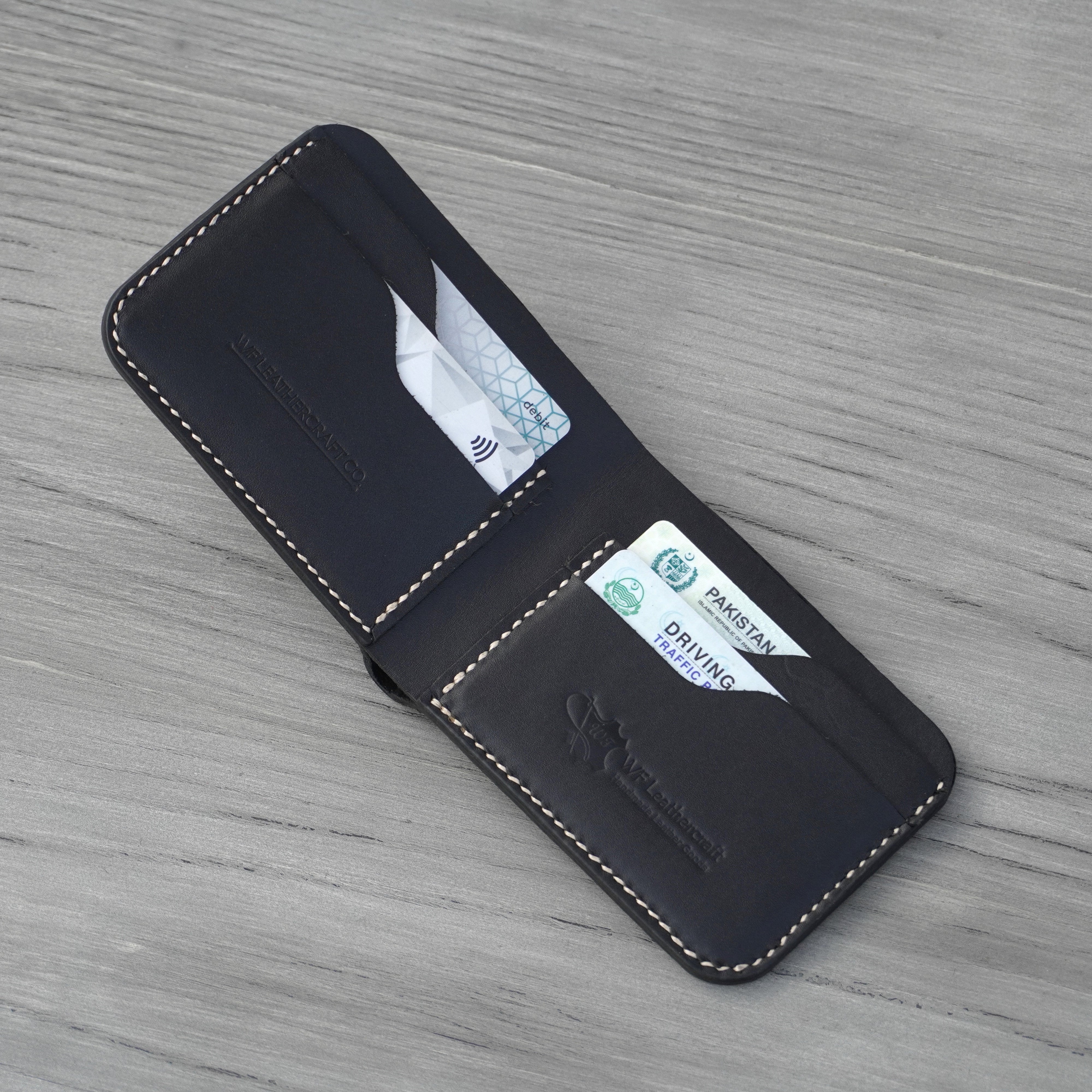 No.55 Bifold Leather Wallet (Black with crocodile)