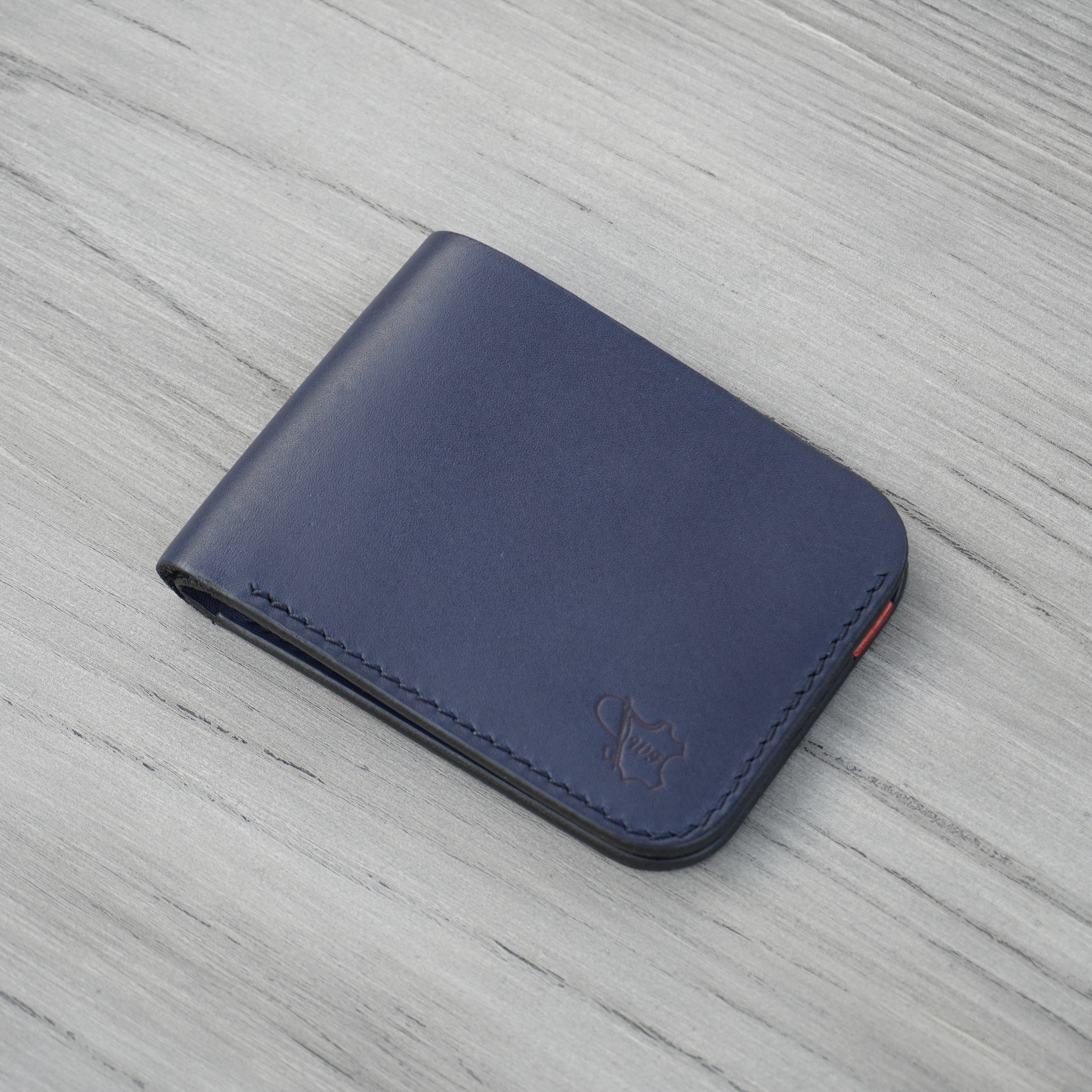 No.80 Bifold Leather Wallet (Navy Elegance & Red)