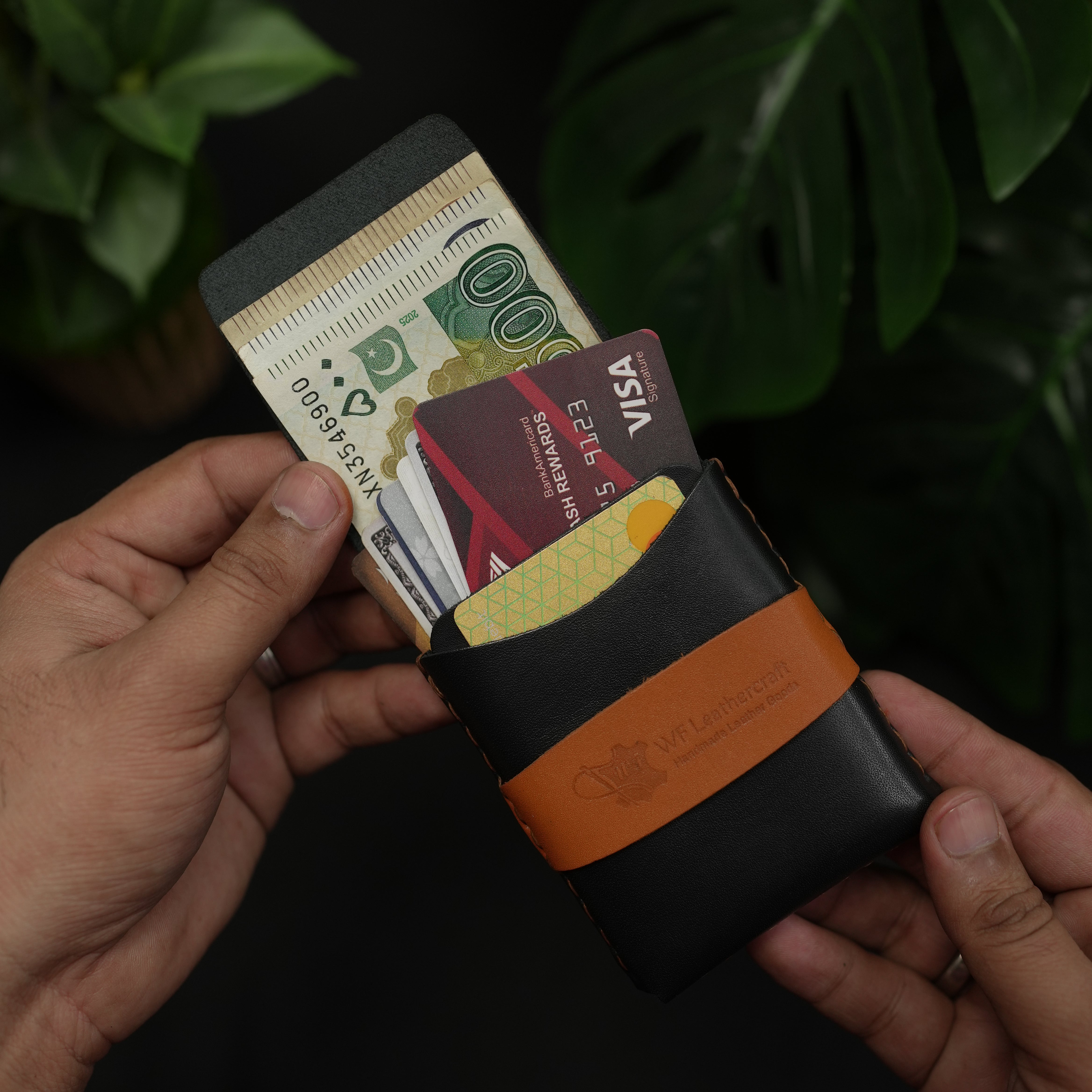 No. 101 All in one Card wallet Black with tan color