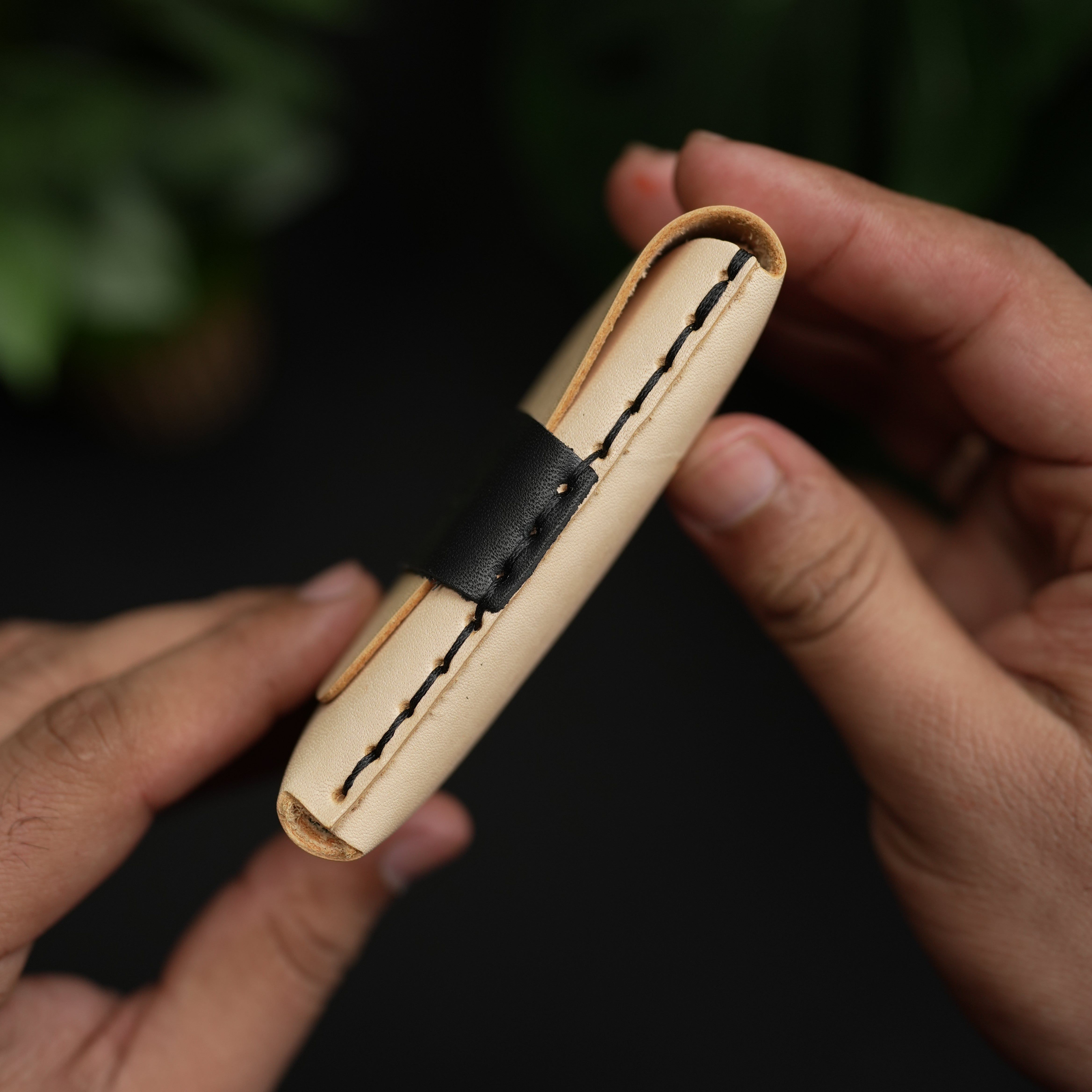 No. 101 All in one Card wallet natural vegtan leather & black combination