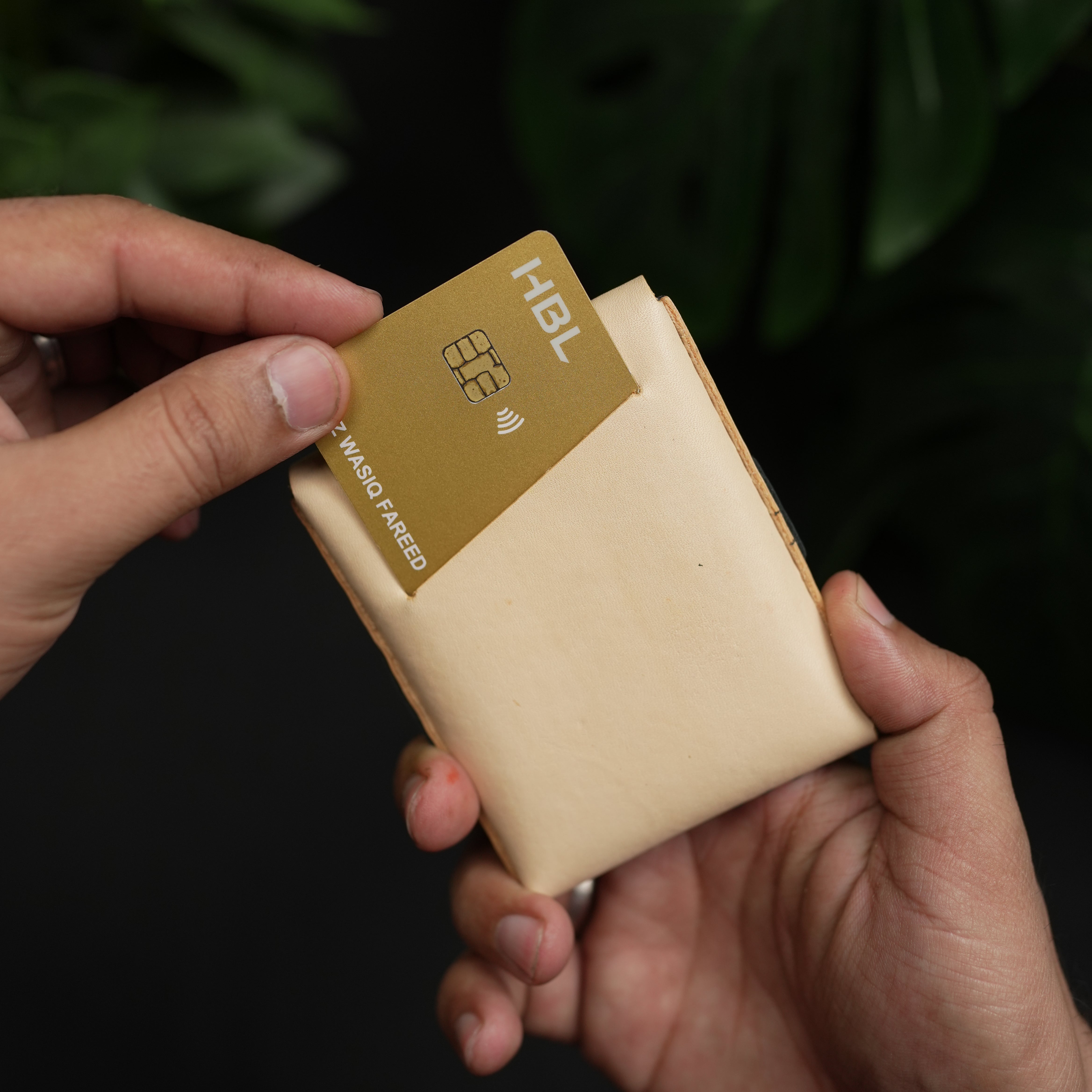 No. 101 All in one Card wallet natural vegtan leather & black combination