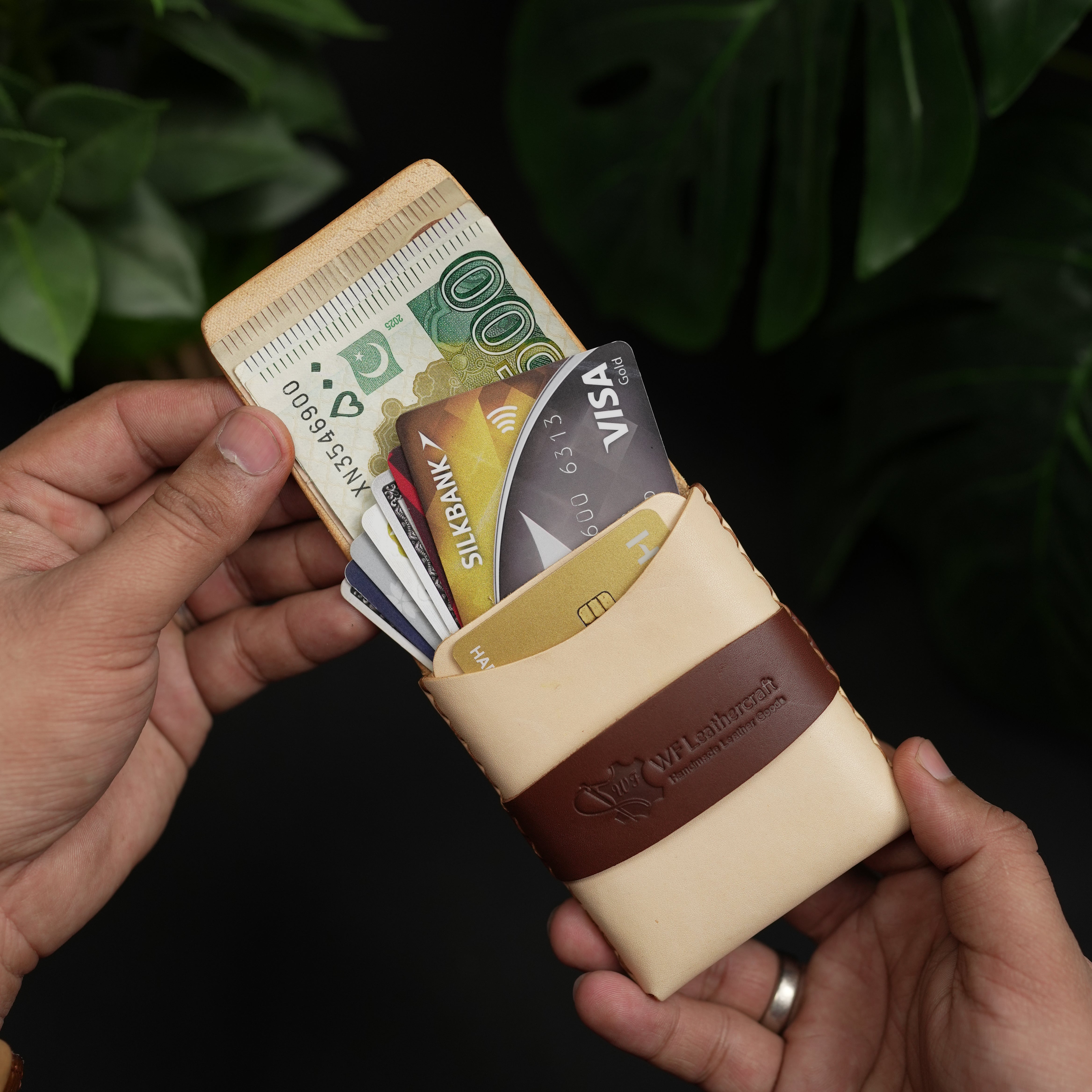 No. 101 All in one Card wallet natural vegtan leather & Brown combination