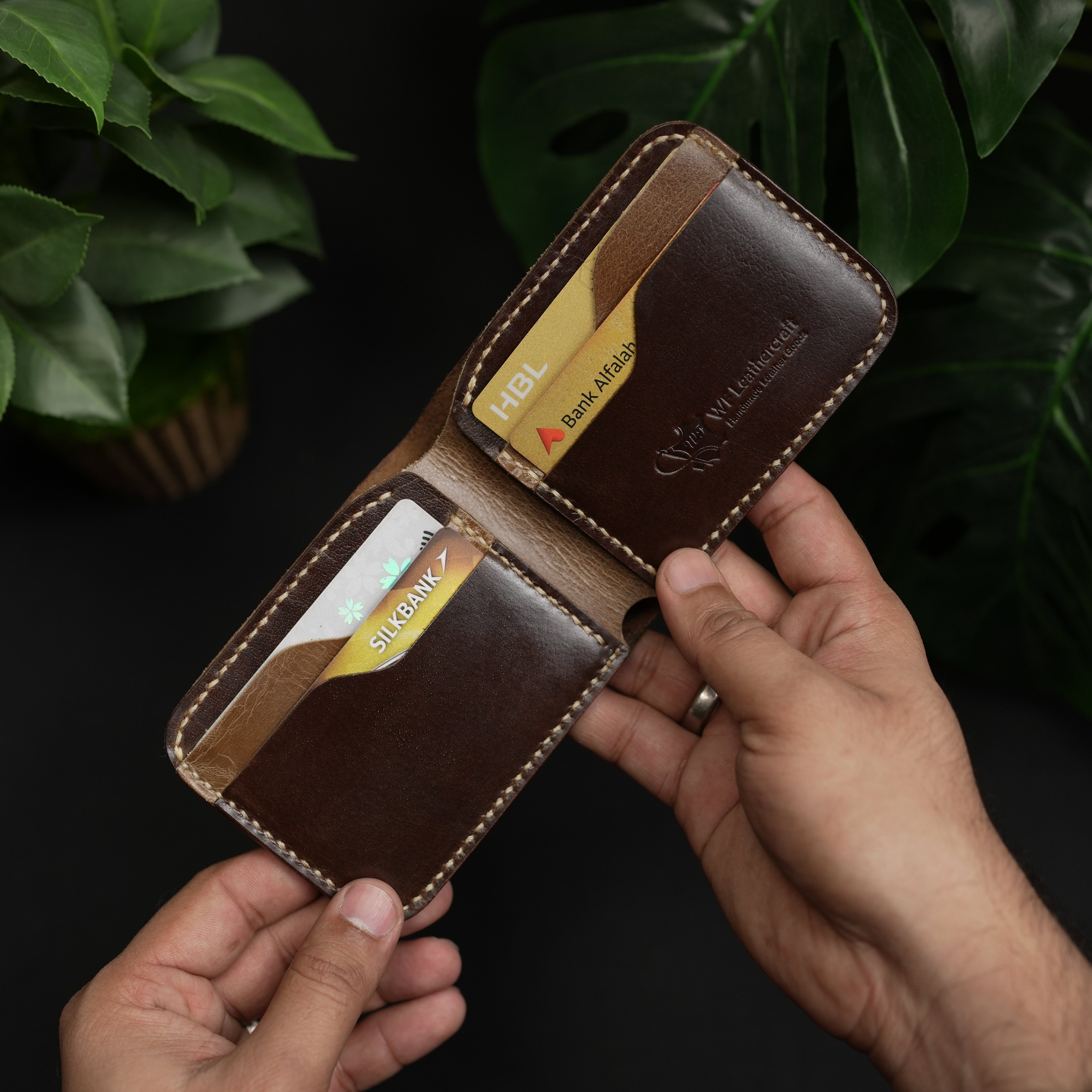 No.55-V2 Classic Bifold Leather Wallet Dark brown and light brown combination