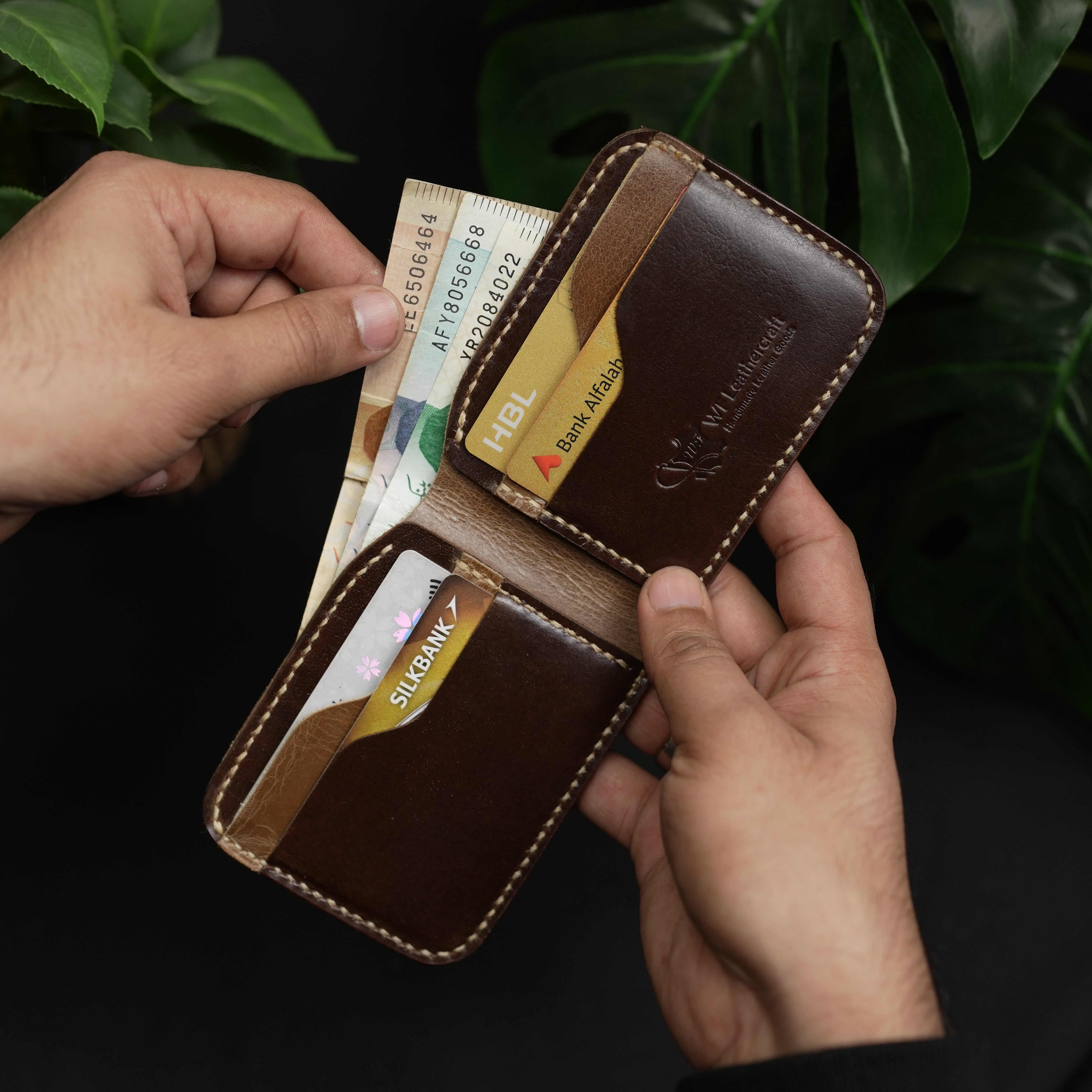 No.55-V2 Classic Bifold Leather Wallet Dark brown and light brown combination