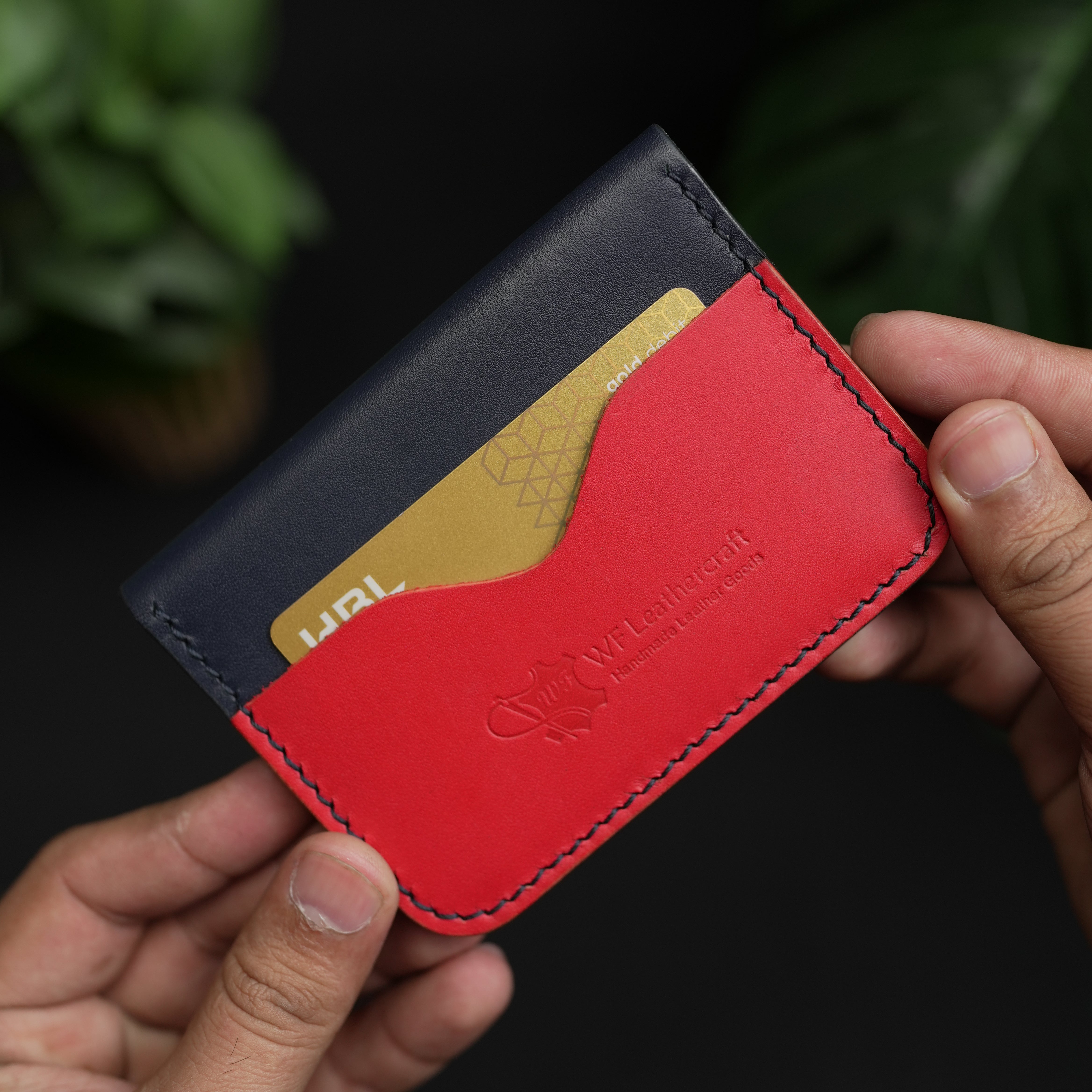 No.70 Bifold Card  Leather Wallet (NAVY ELEGANCE & RED)