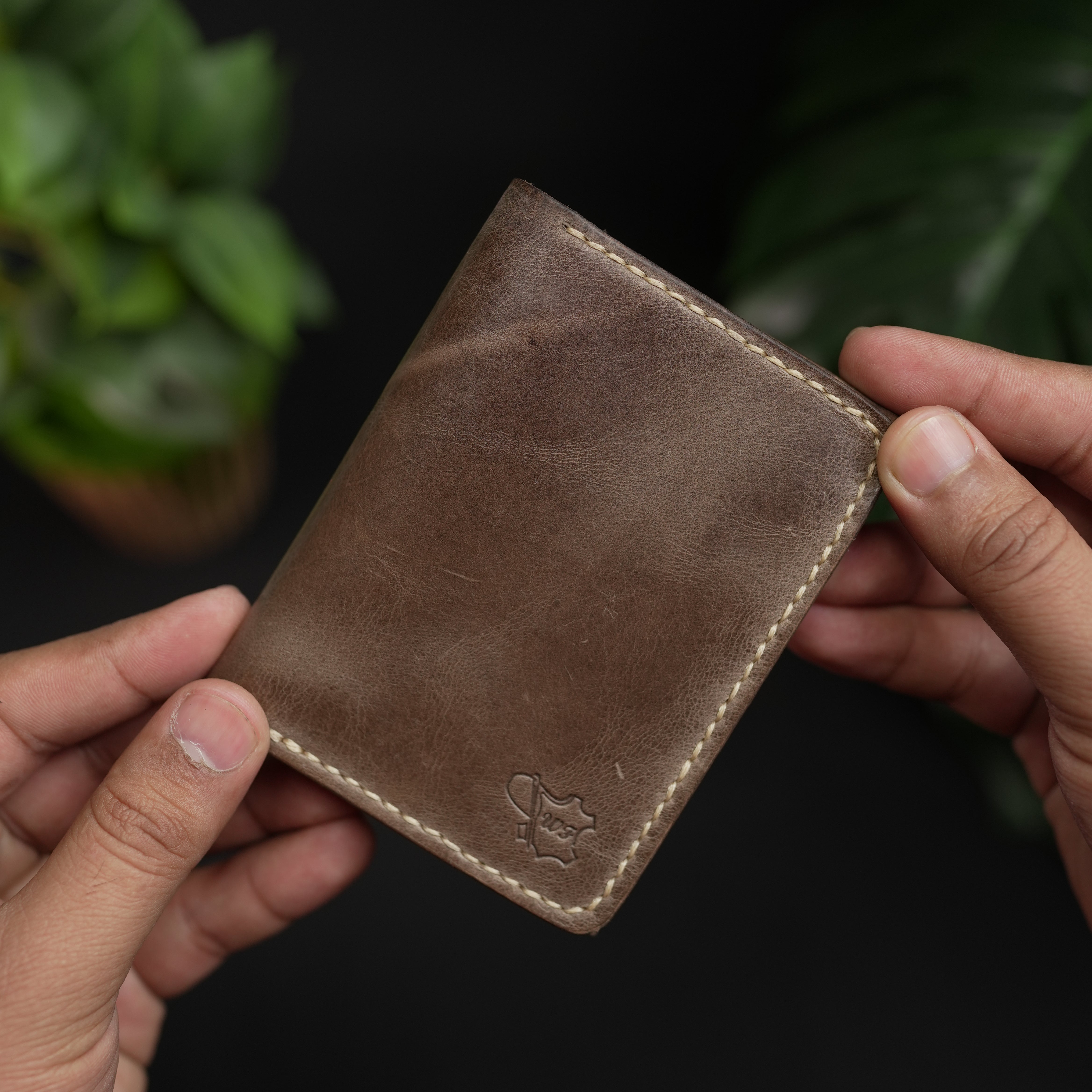 No.69 Vertical  Bifold Leather Wallet Olive Brown Color