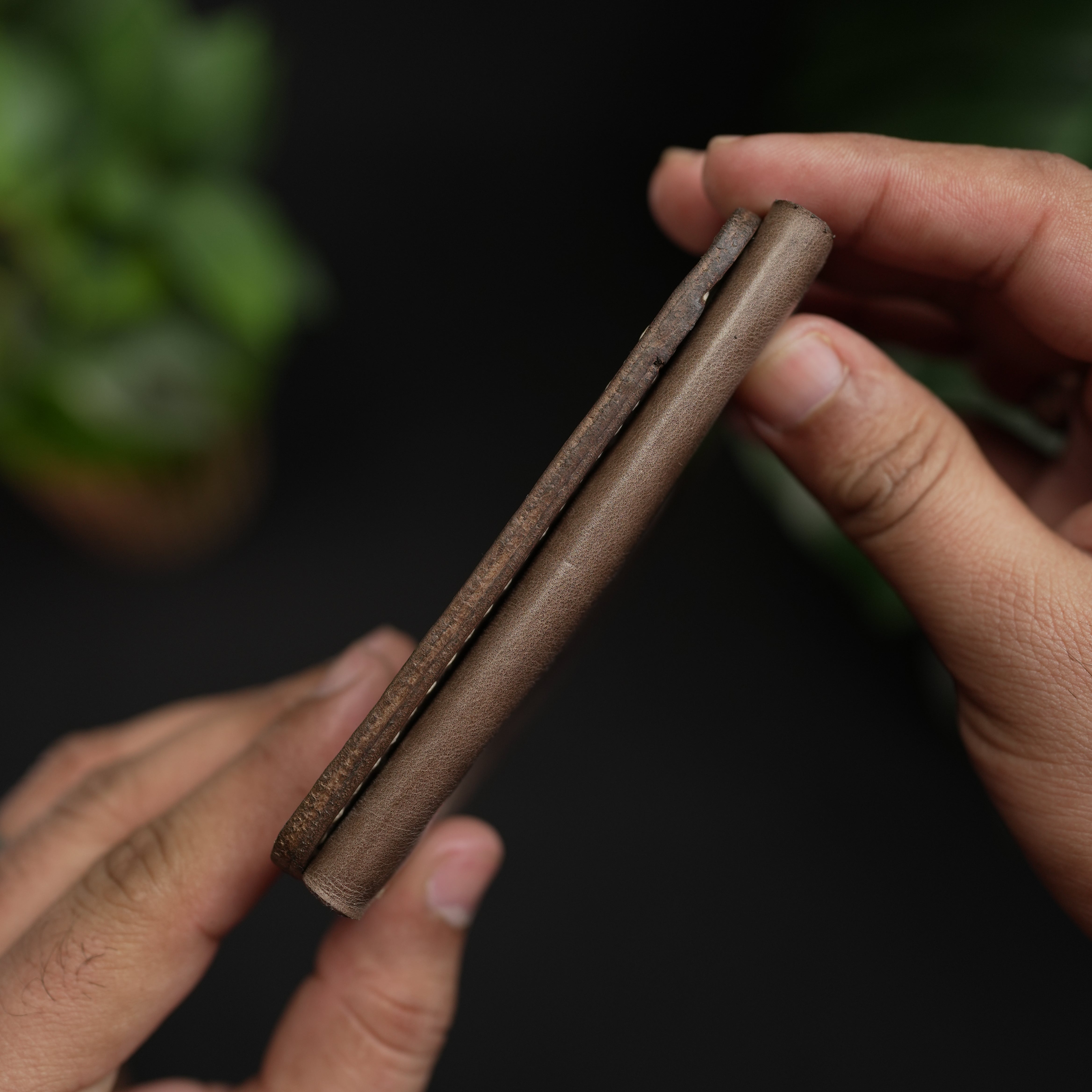 No.69 Vertical  Bifold Leather Wallet Olive Brown Color