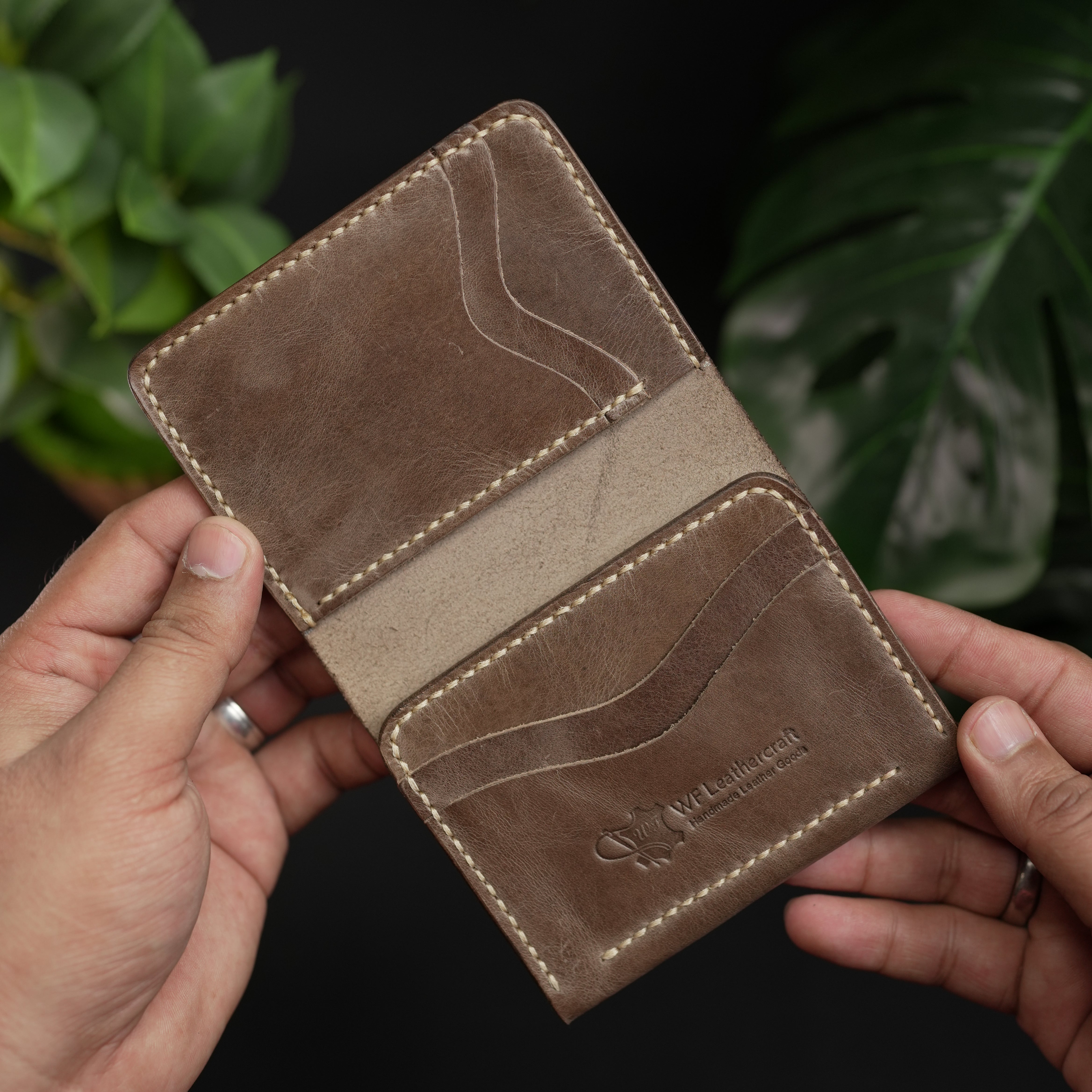 No.69 Vertical  Bifold Leather Wallet Olive Brown Color