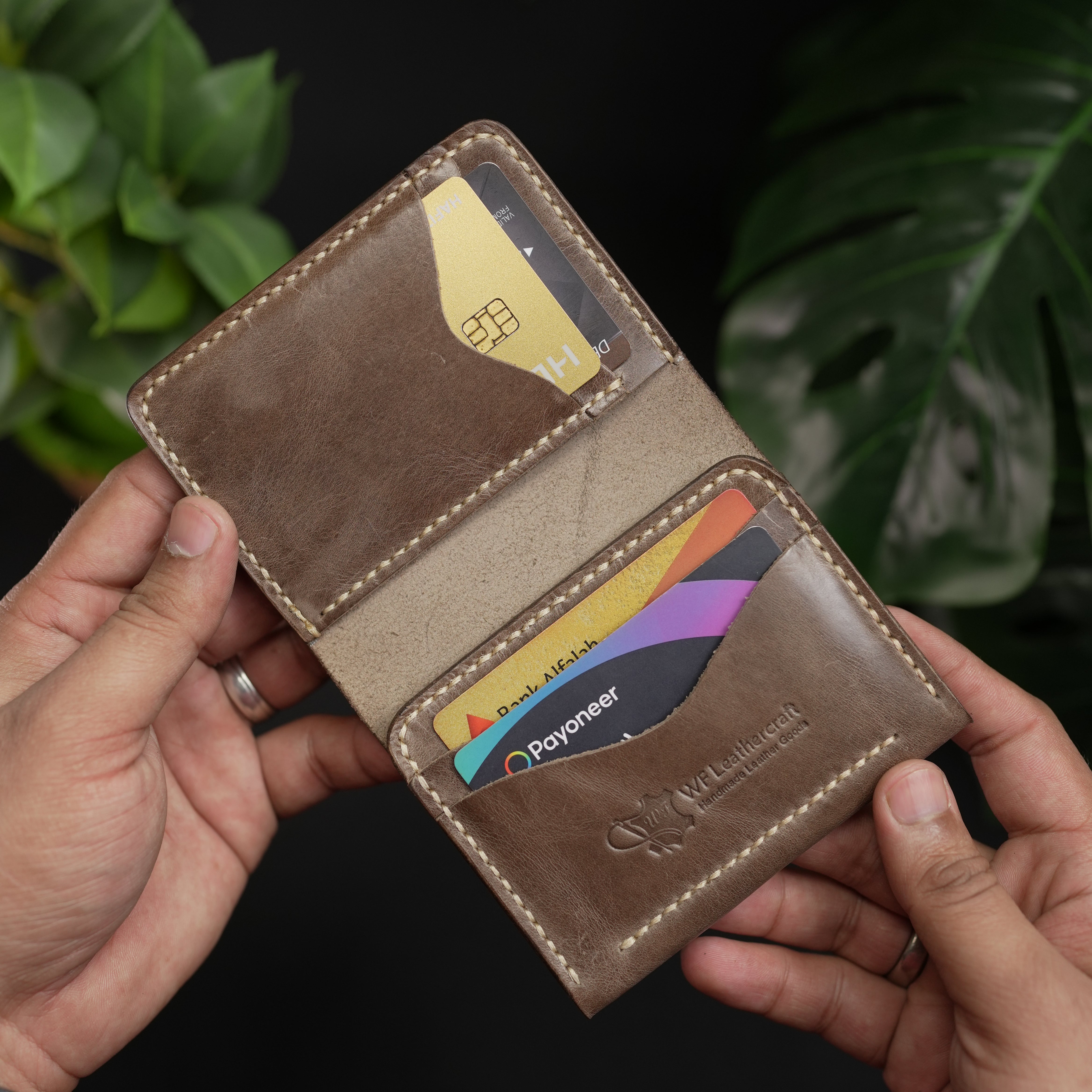 No.69 Vertical  Bifold Leather Wallet Olive Brown Color