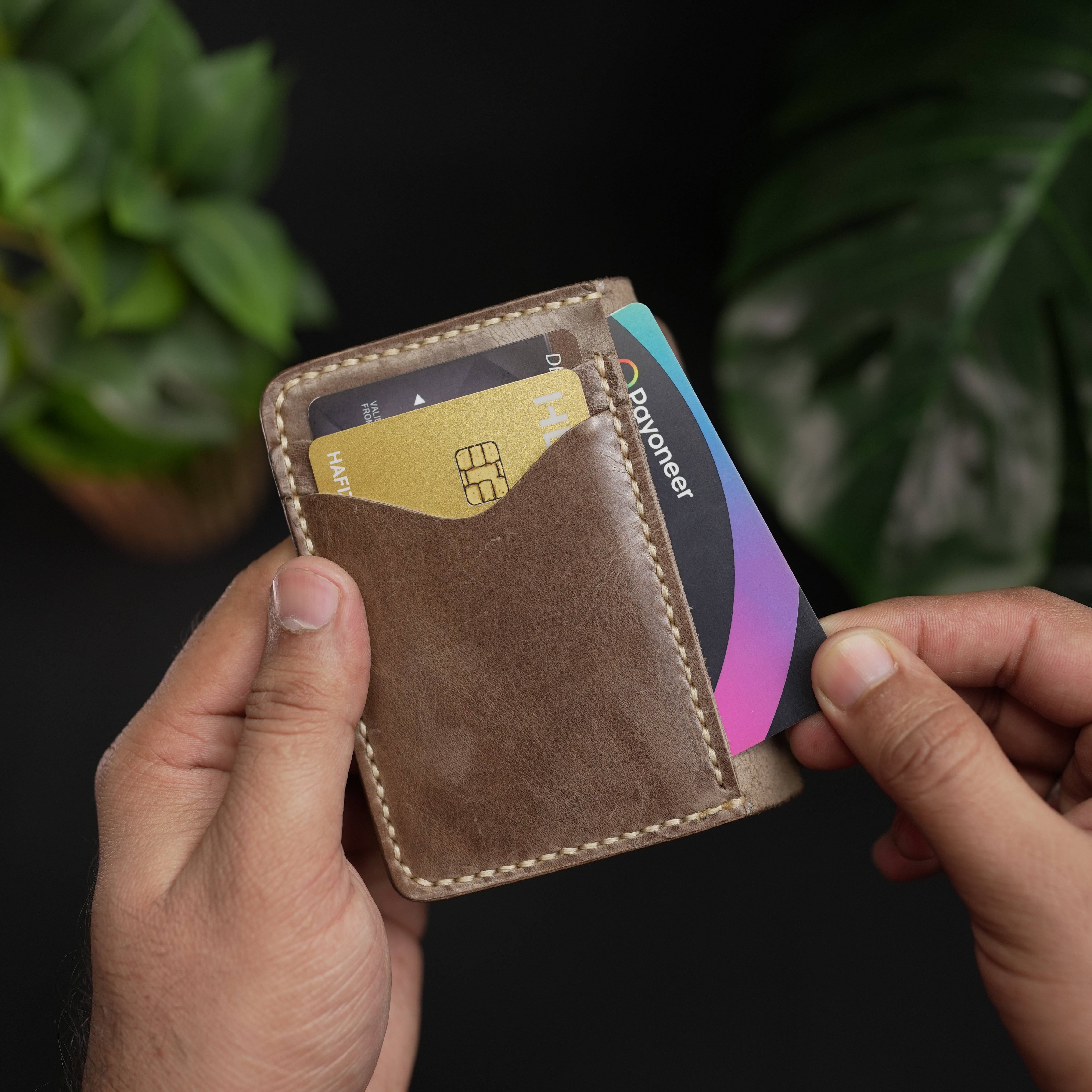 No.69 Vertical  Bifold Leather Wallet Olive Brown Color