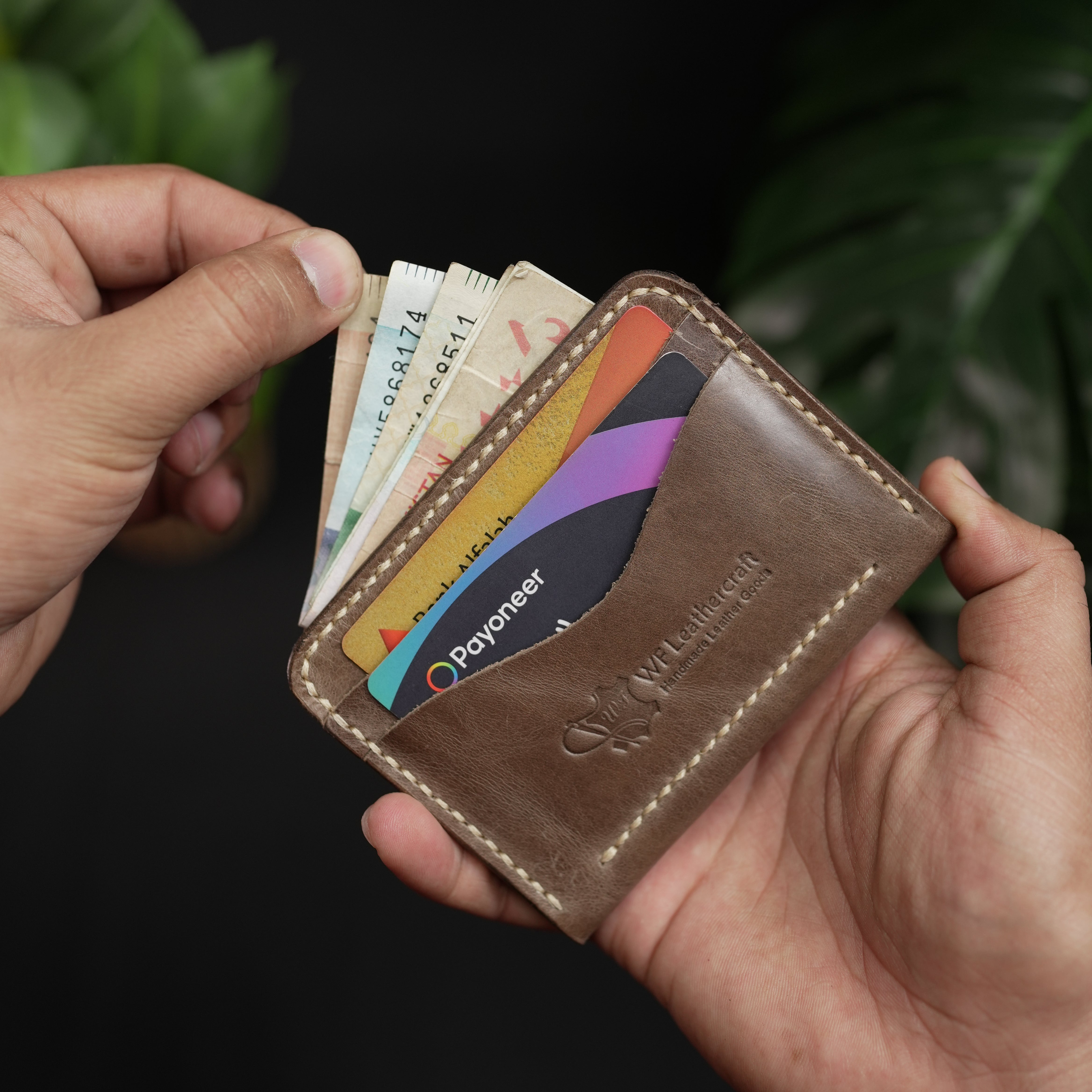 No.69 Vertical  Bifold Leather Wallet Olive Brown Color