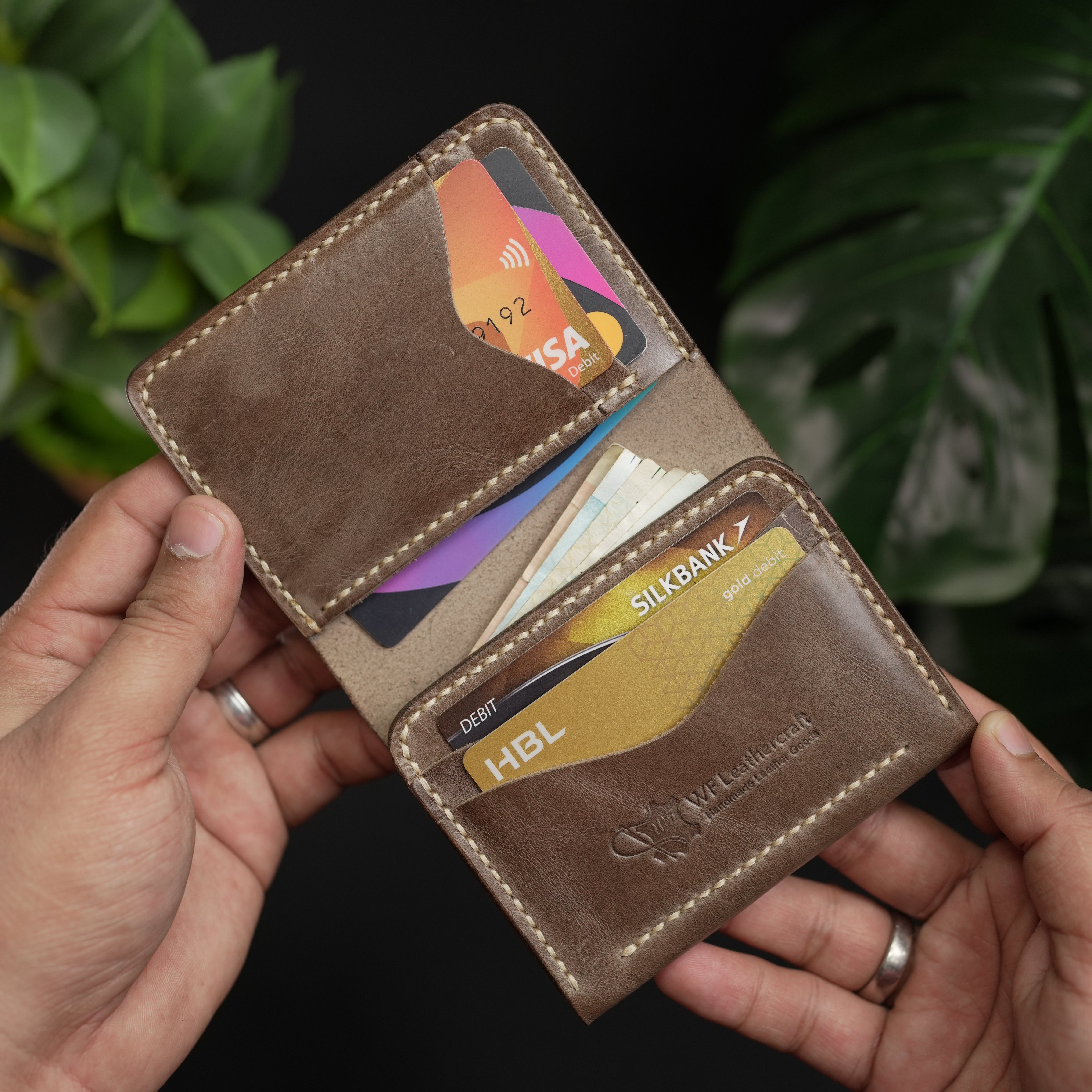 No.69 Vertical  Bifold Leather Wallet Olive Brown Color