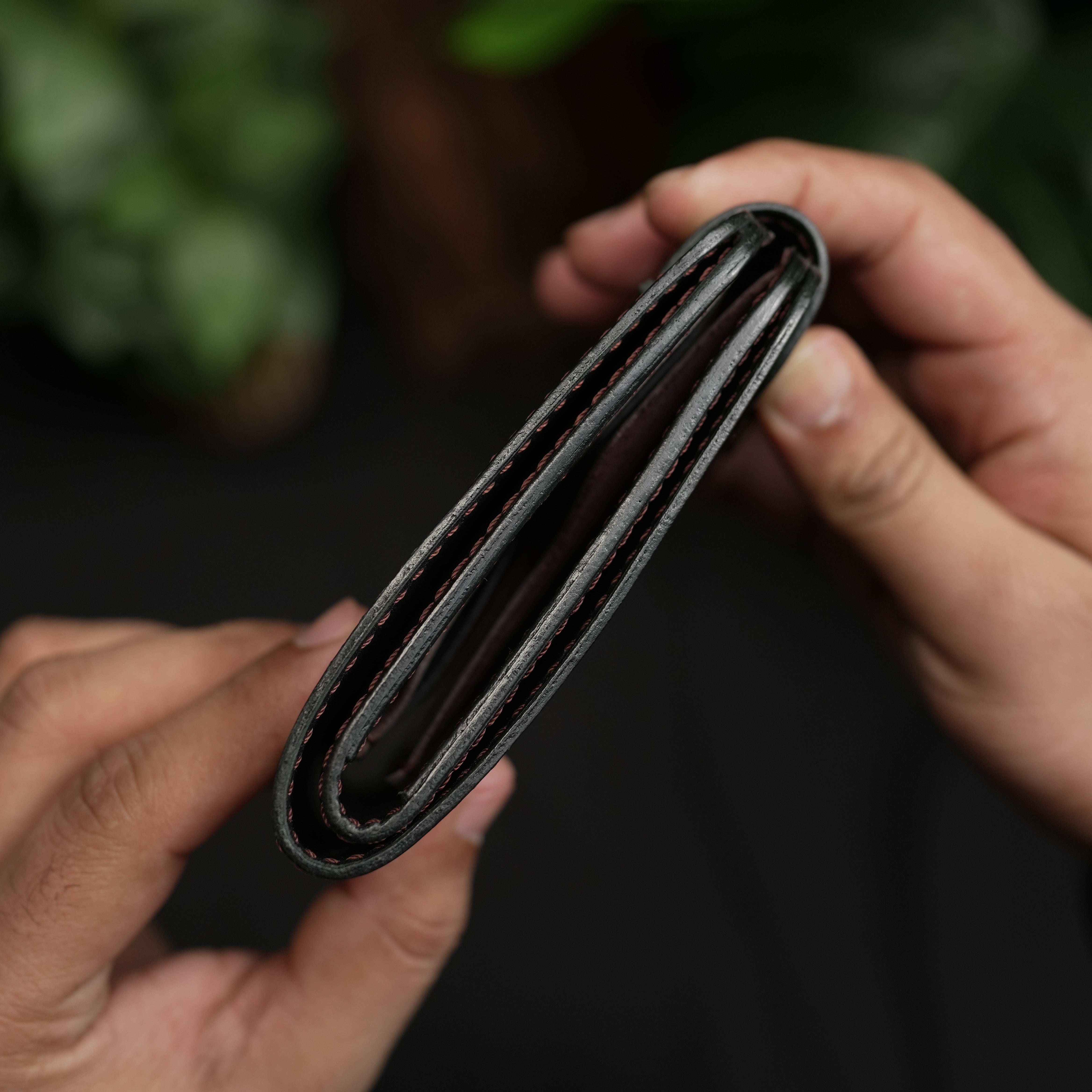 No. 55 Pro claasic full optianl Leather wallet Black with burgandy