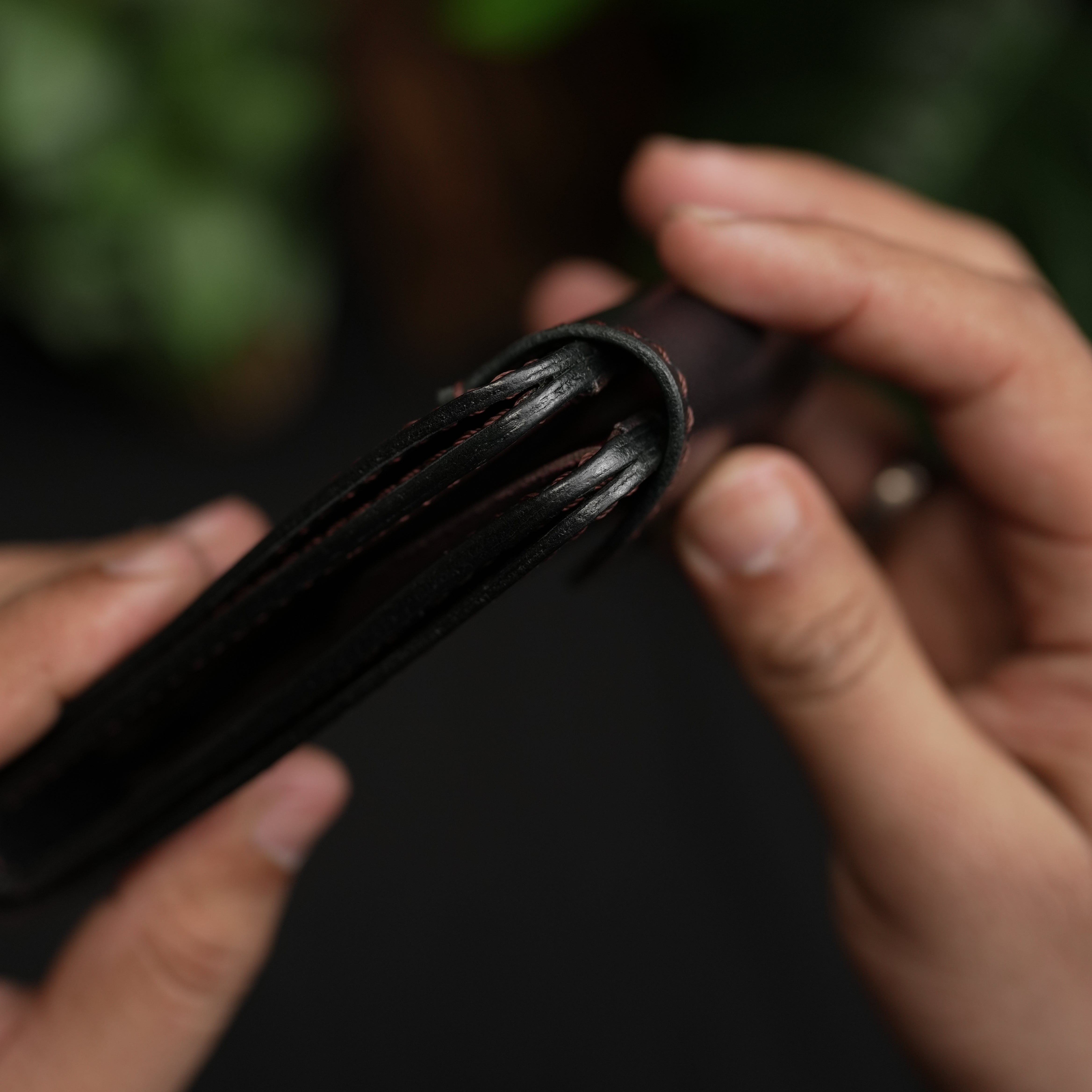 No. 55 Pro claasic full optianl Leather wallet Black with burgandy