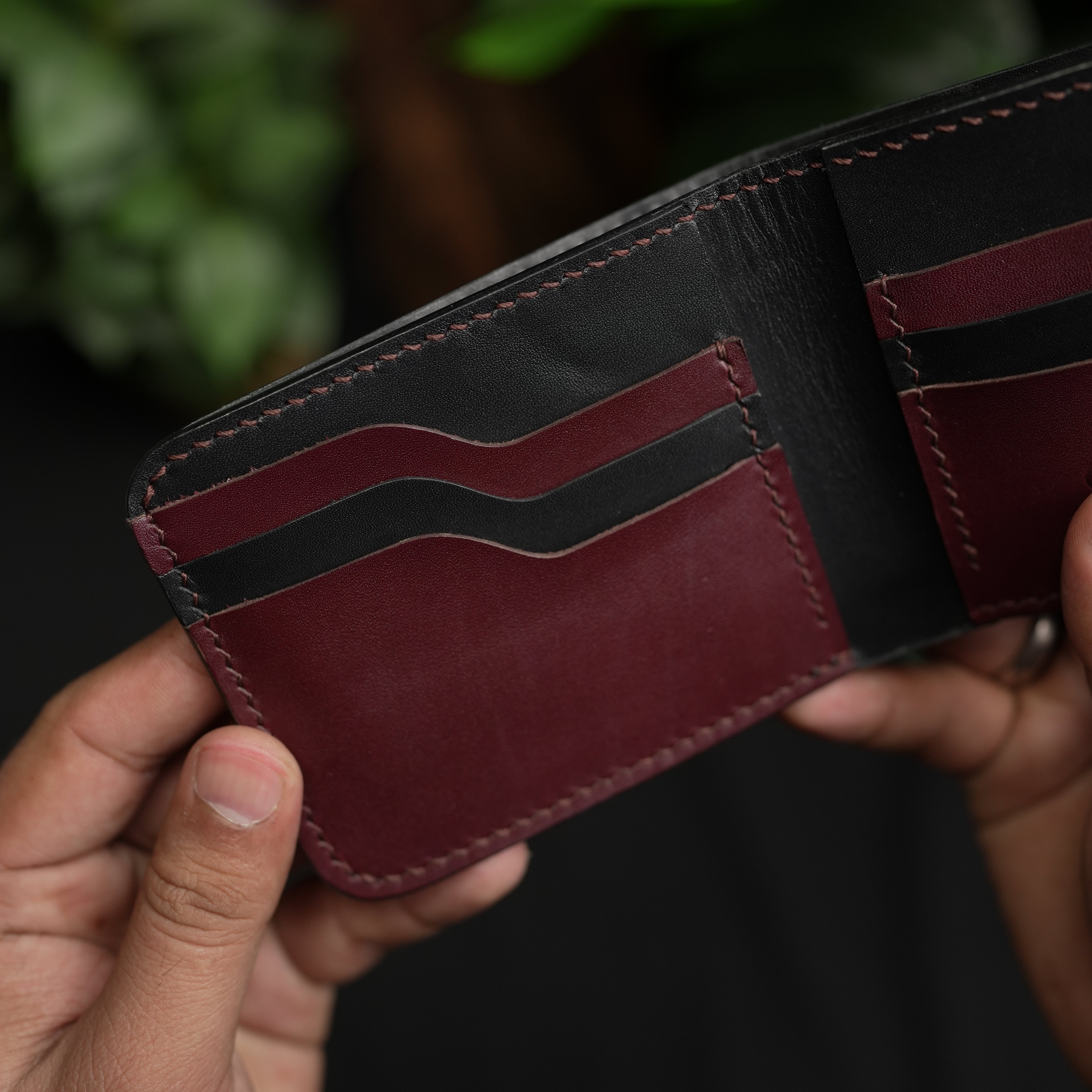 No. 55 Pro claasic full optianl Leather wallet Black with burgandy