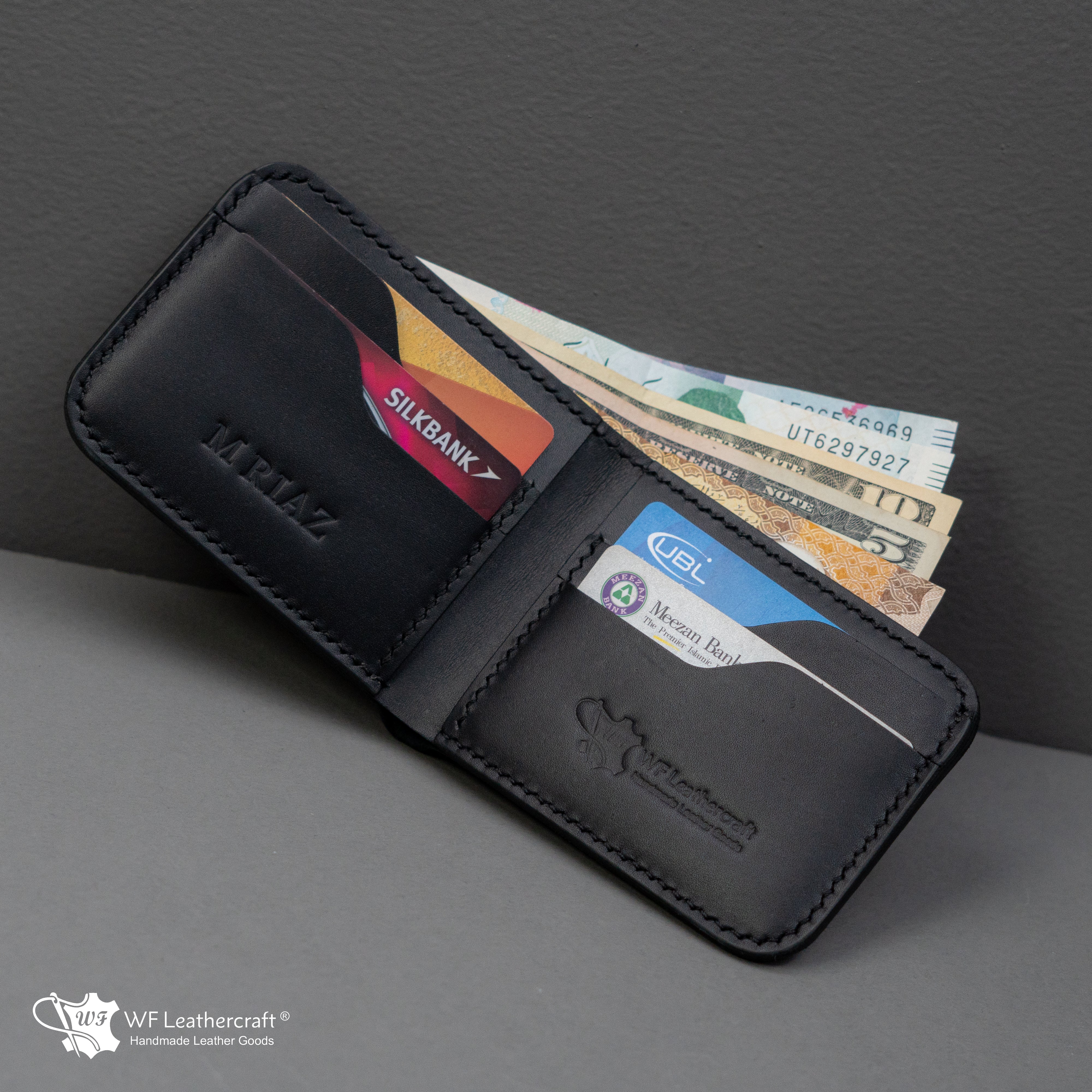 No.55 classic bifold wallet with two cash separation ( Black color )