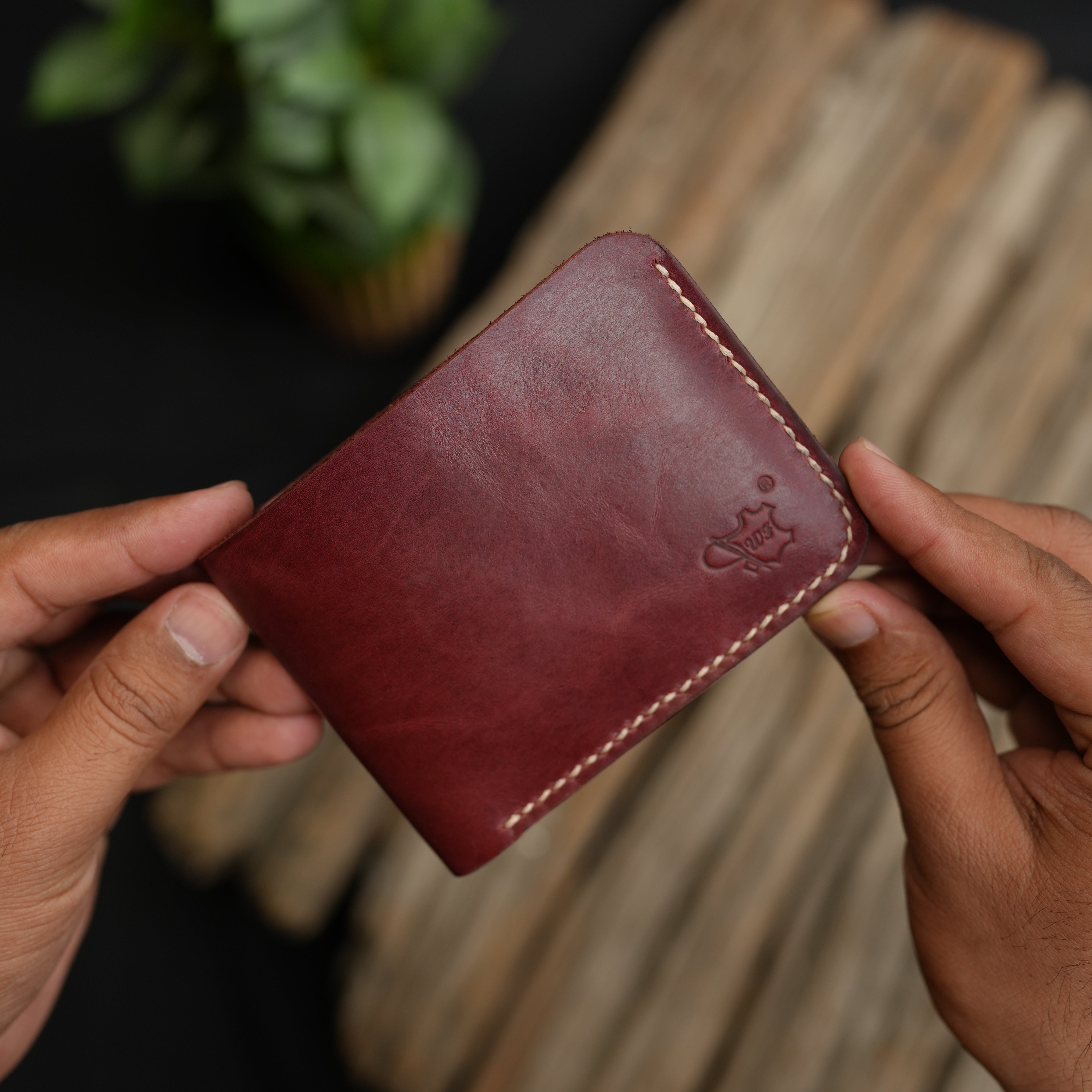 No.55 Bilfold Leather wallet Burgandy Color