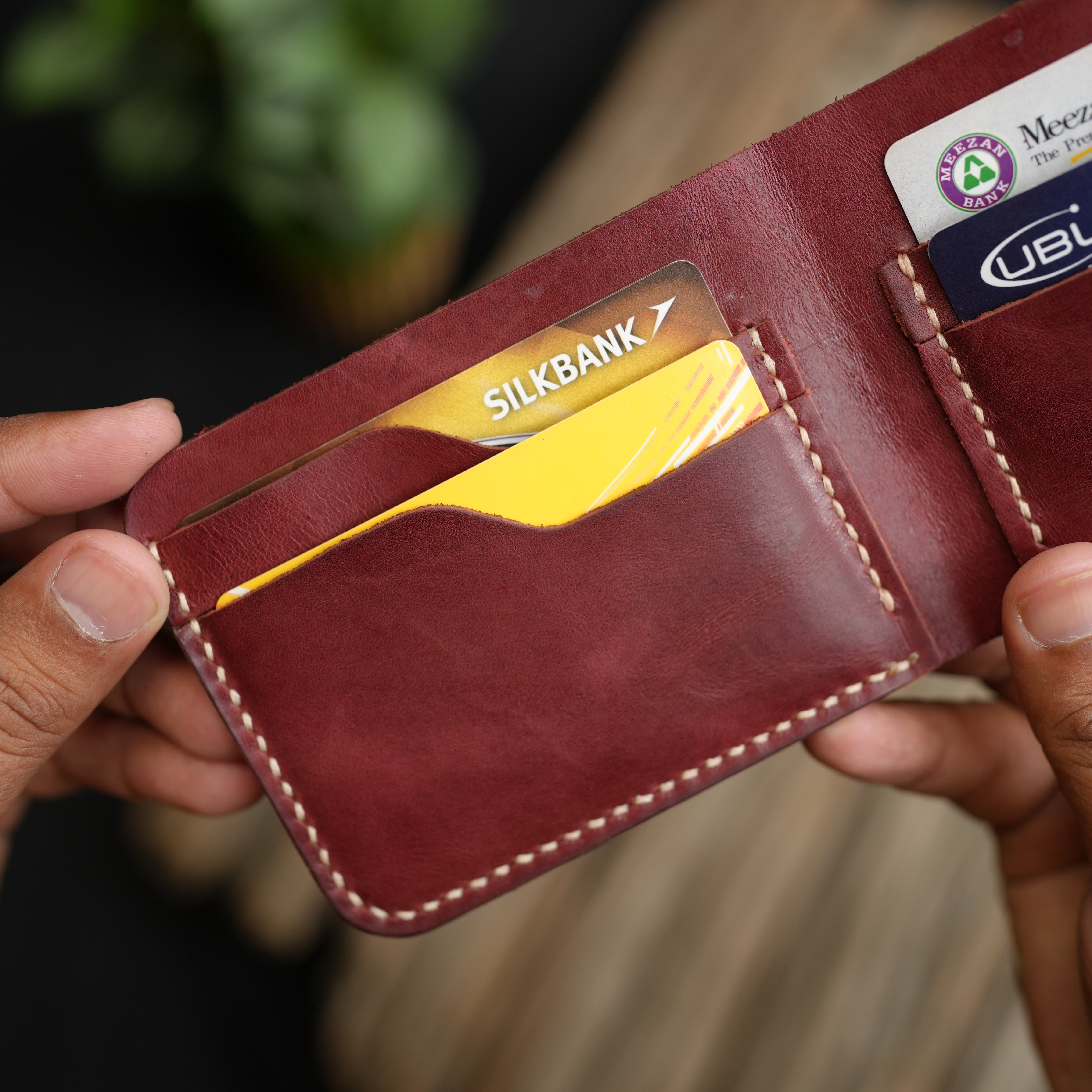 No.55 Bilfold Leather wallet Burgandy Color