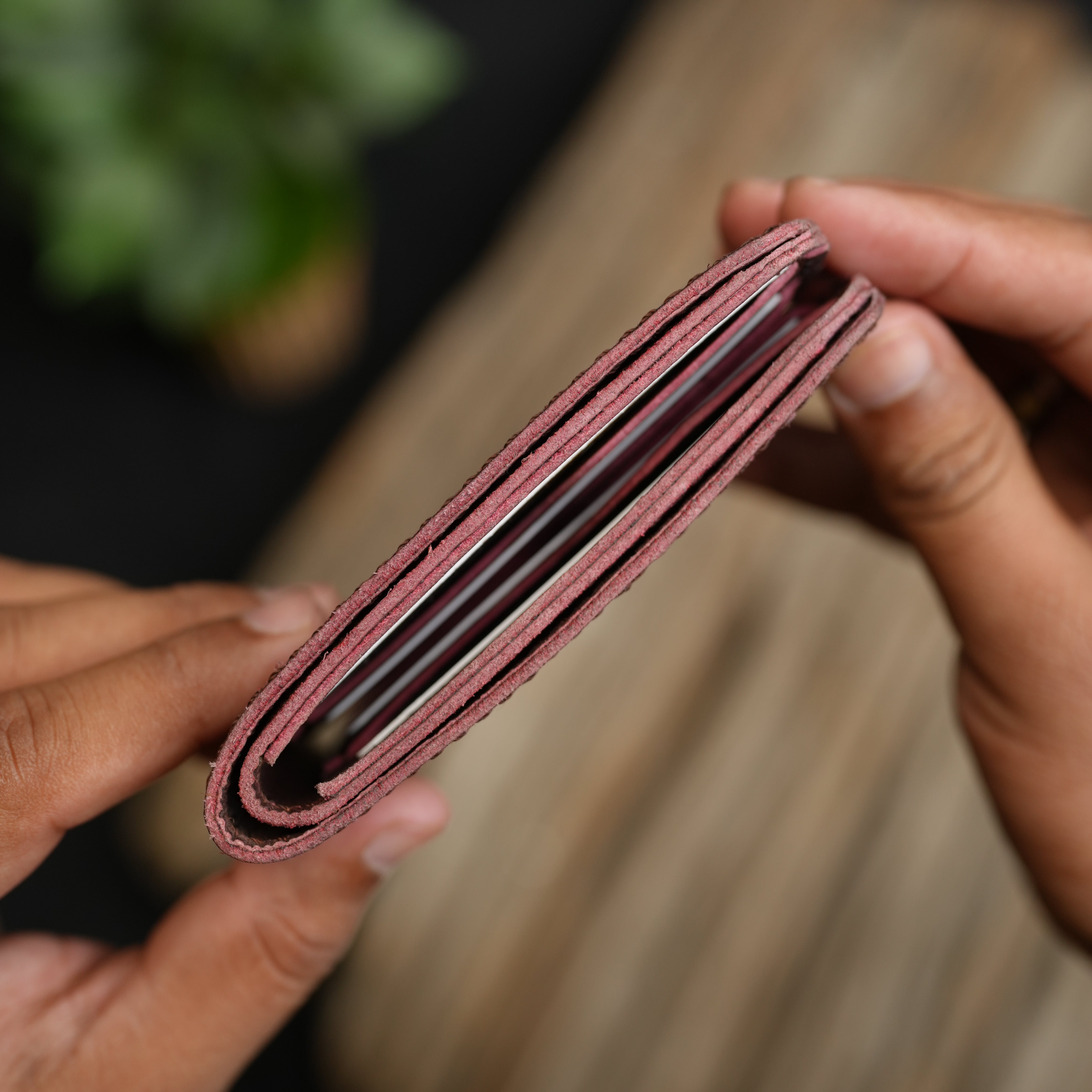 No. 55 claasic Leather Wallet Full Stitshing Bordo Color