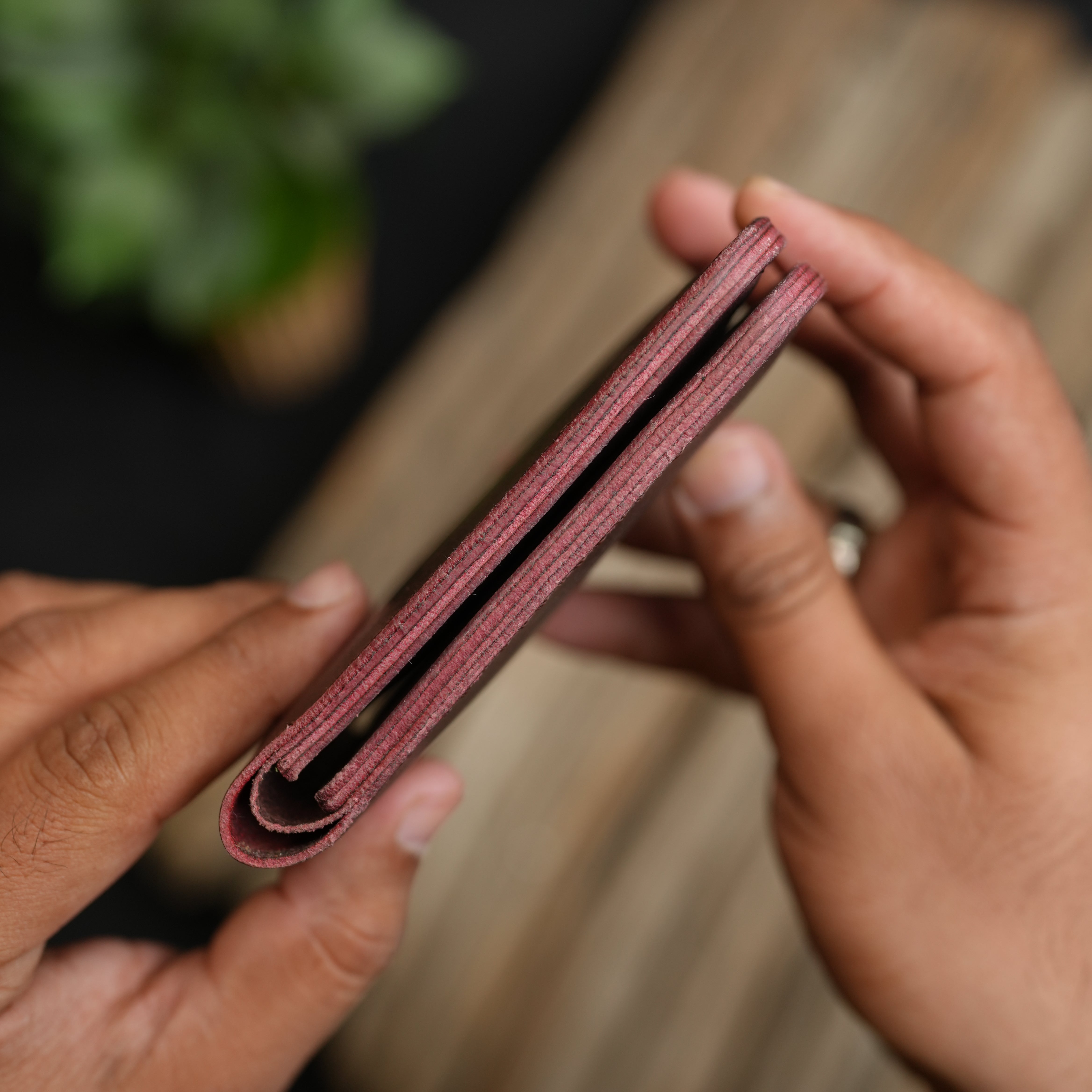 No. 55 claasic Leather Wallet Full Stitshing Bordo Color
