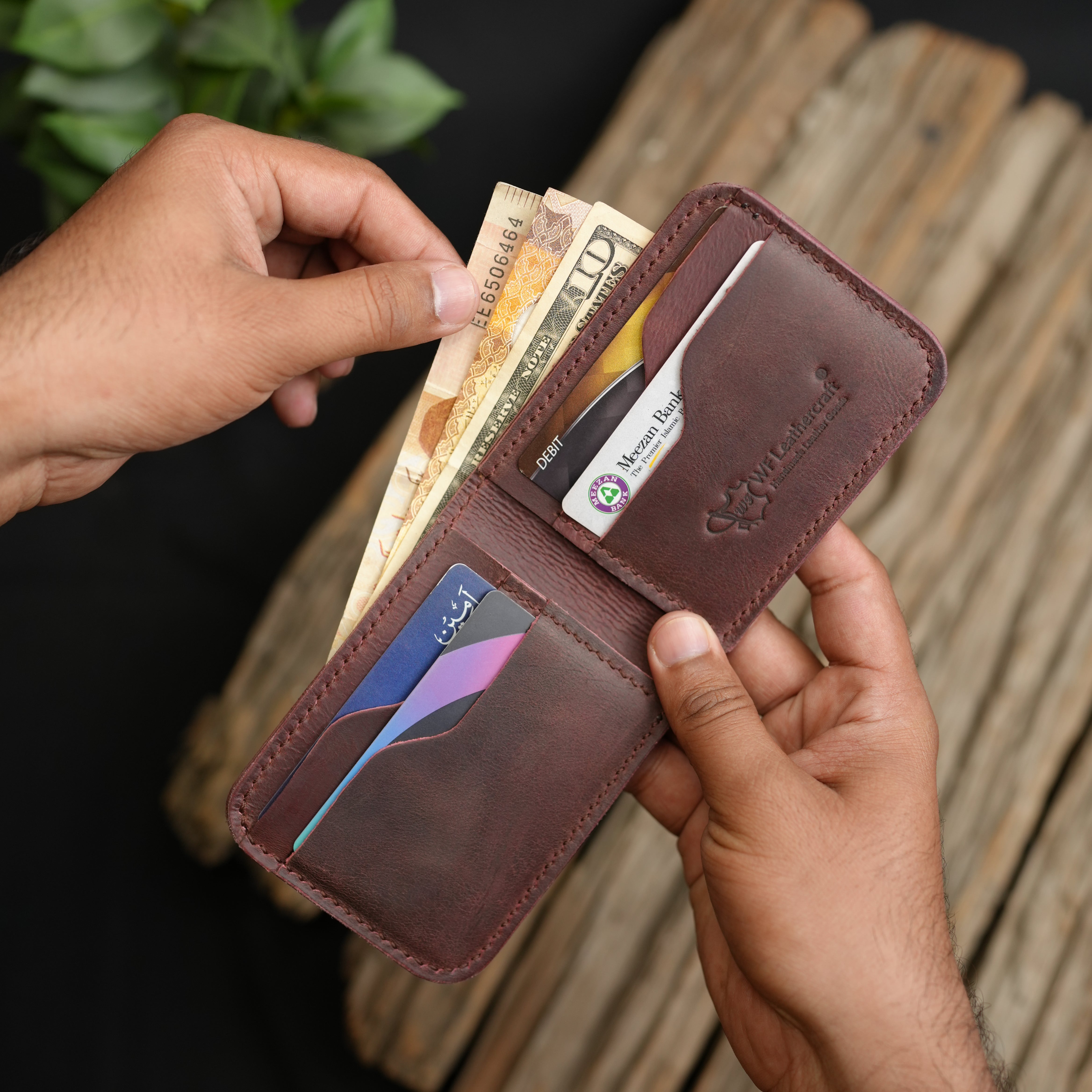 No. 55 claasic Leather Wallet Full Stitshing Bordo Color