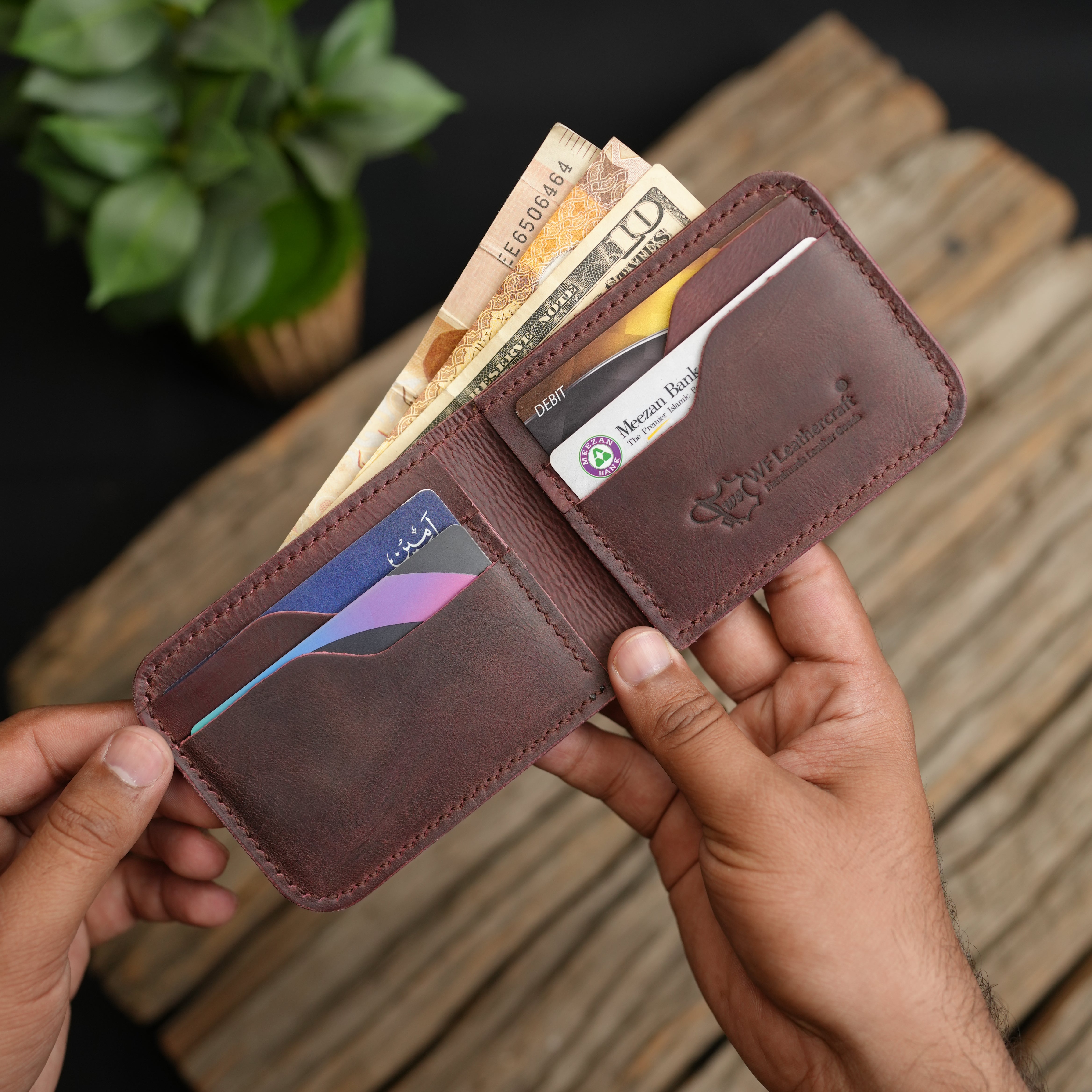 No. 55 claasic Leather Wallet Full Stitshing Bordo Color