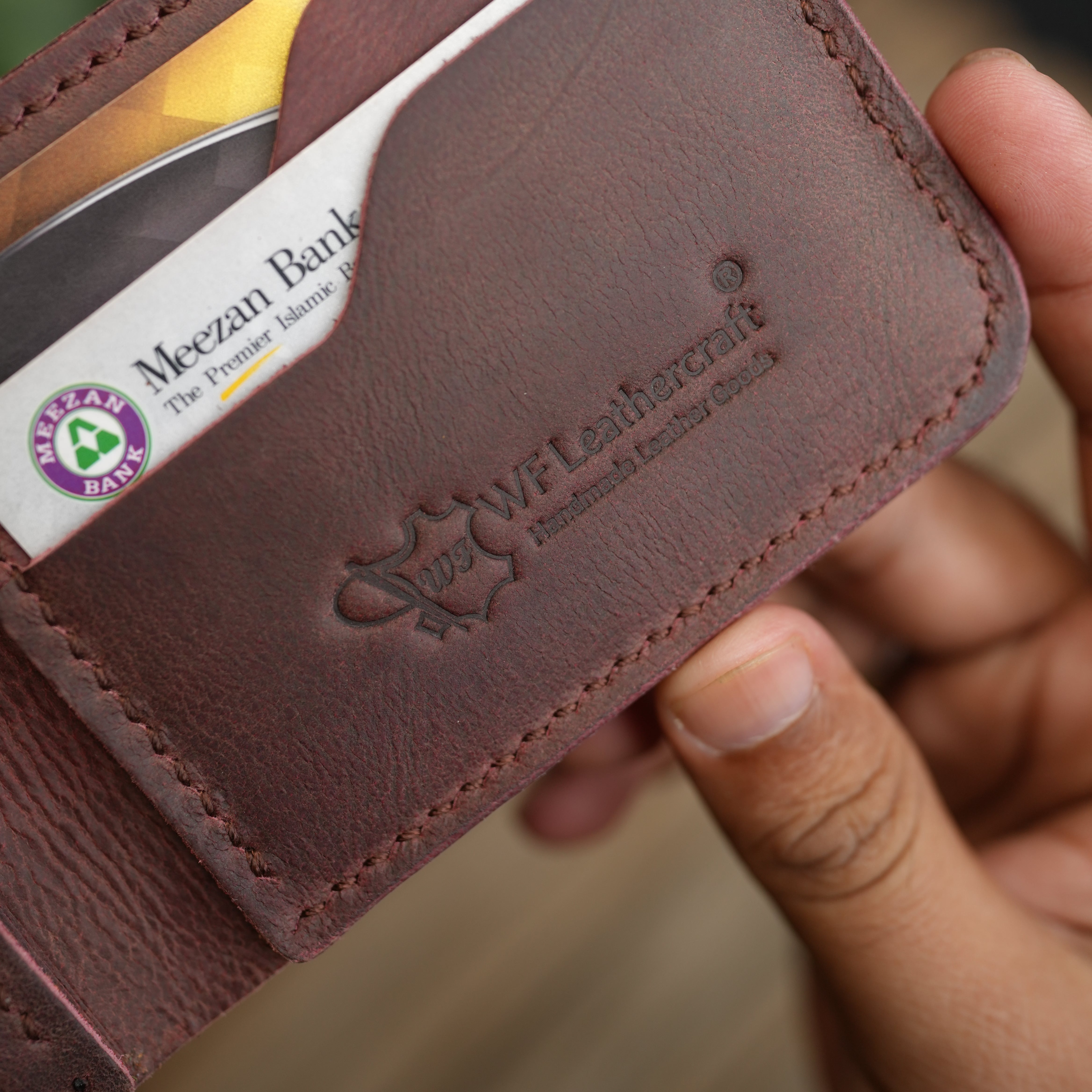 No. 55 claasic Leather Wallet Full Stitshing Bordo Color