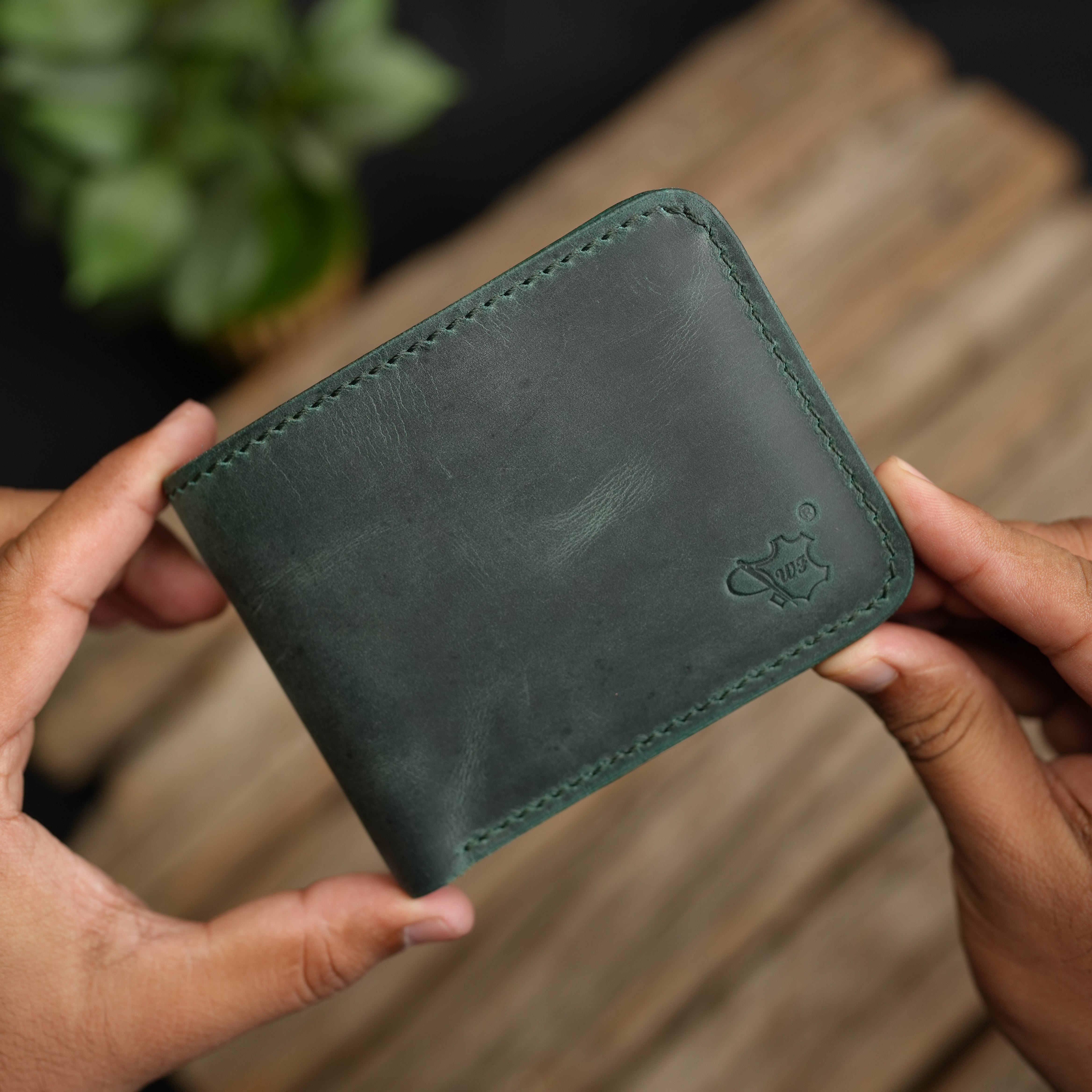 No.55 Pro Classic Bifold Wallet Leather wallet Full Stitching Green Color