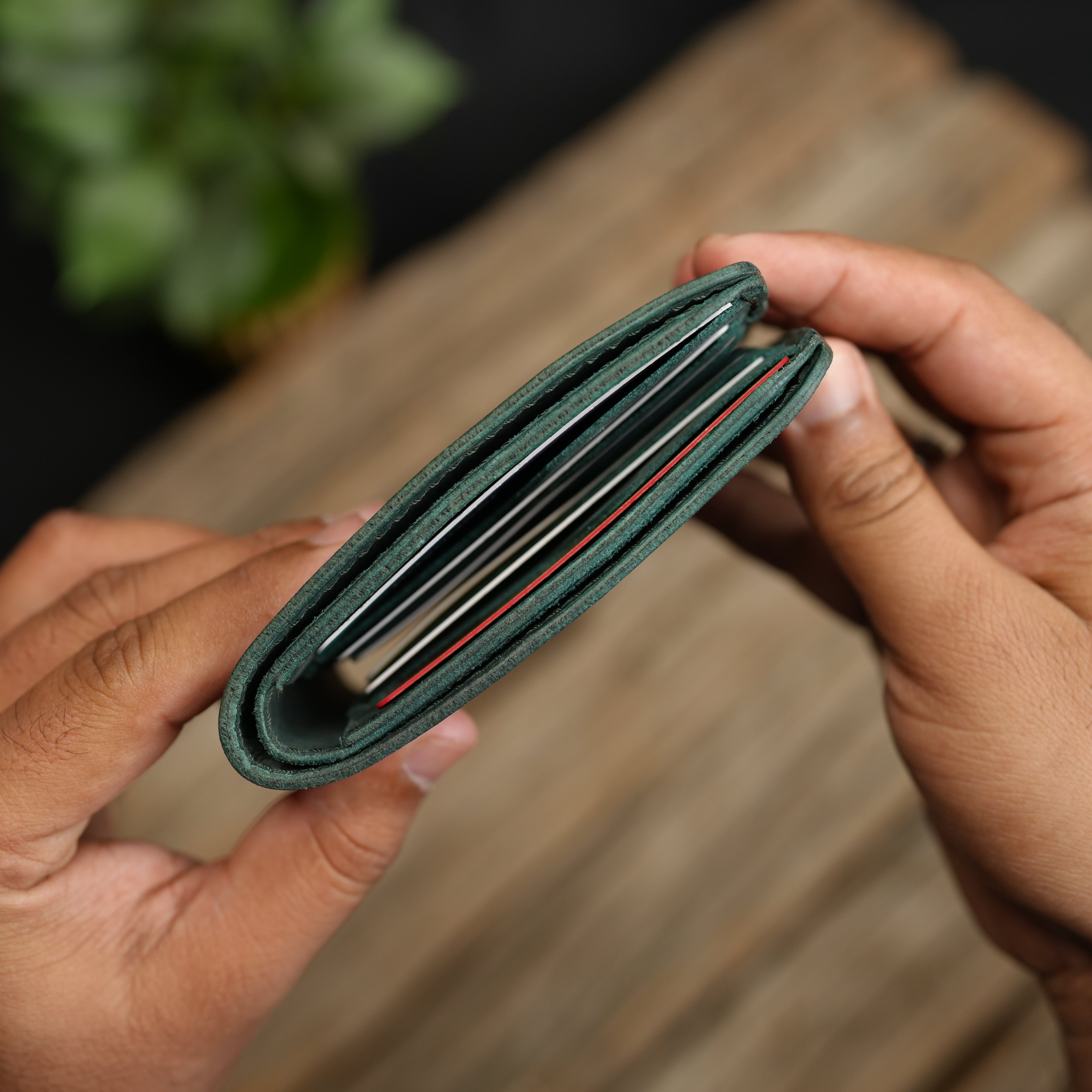 No.55 Pro Classic Bifold Wallet Leather wallet Full Stitching Green Color