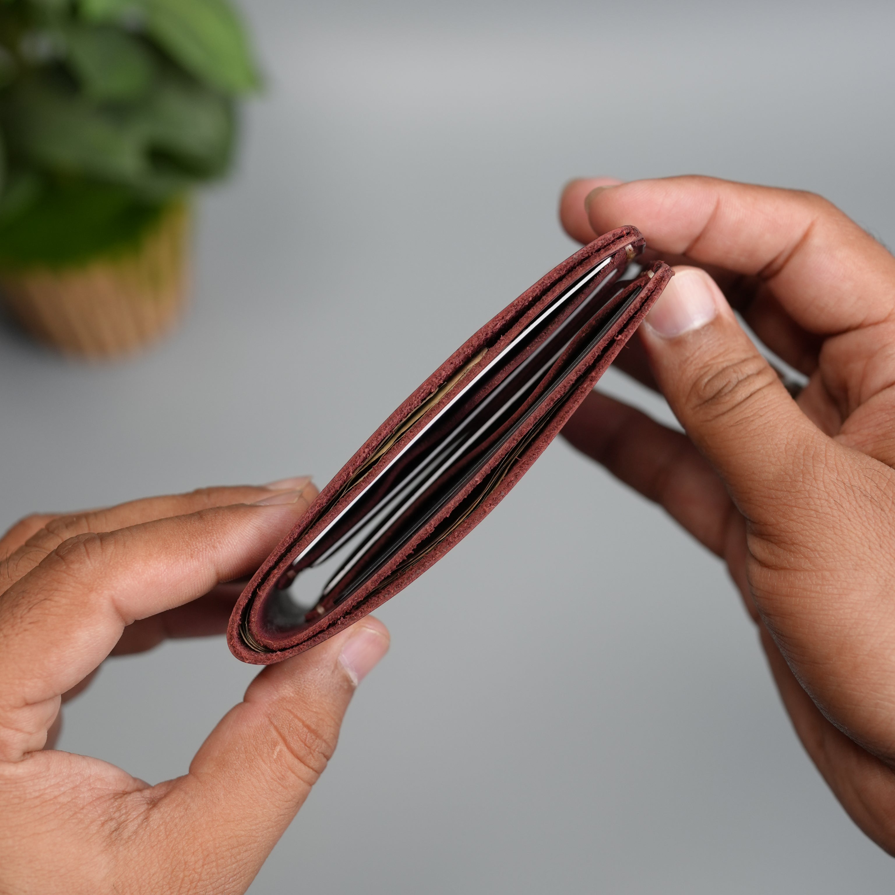 No.55 Bilfold Leather wallet Burgandy Color