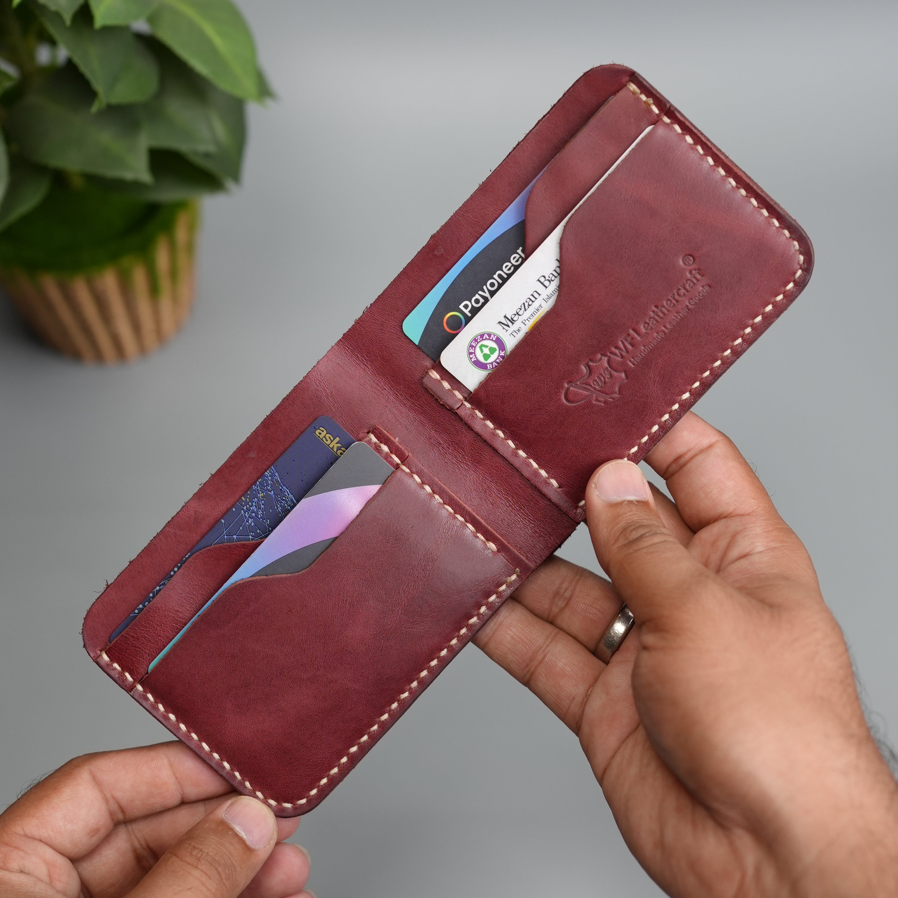 No.55 Bilfold Leather wallet Burgandy Color