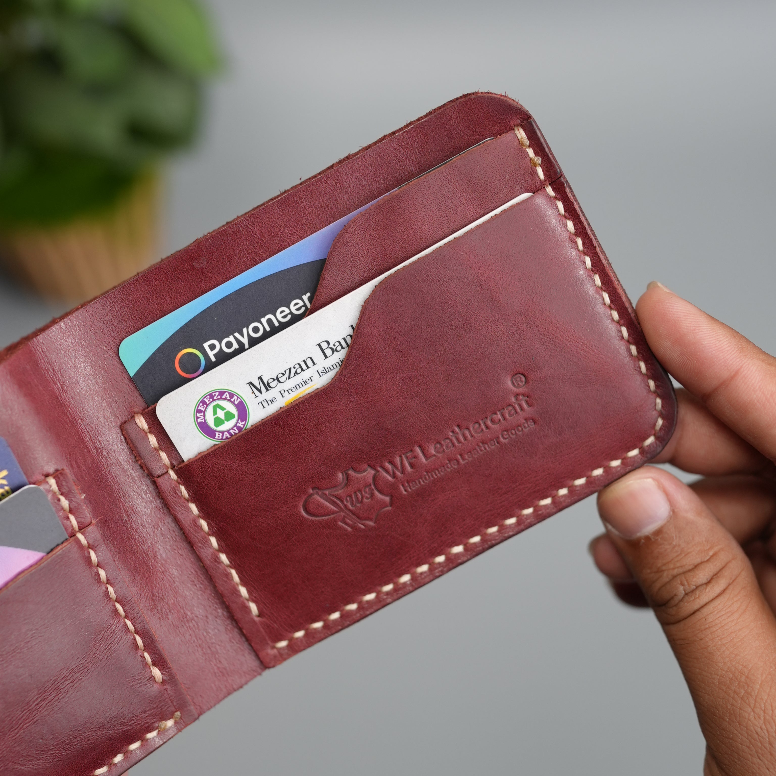 No.55 Bilfold Leather wallet Burgandy Color
