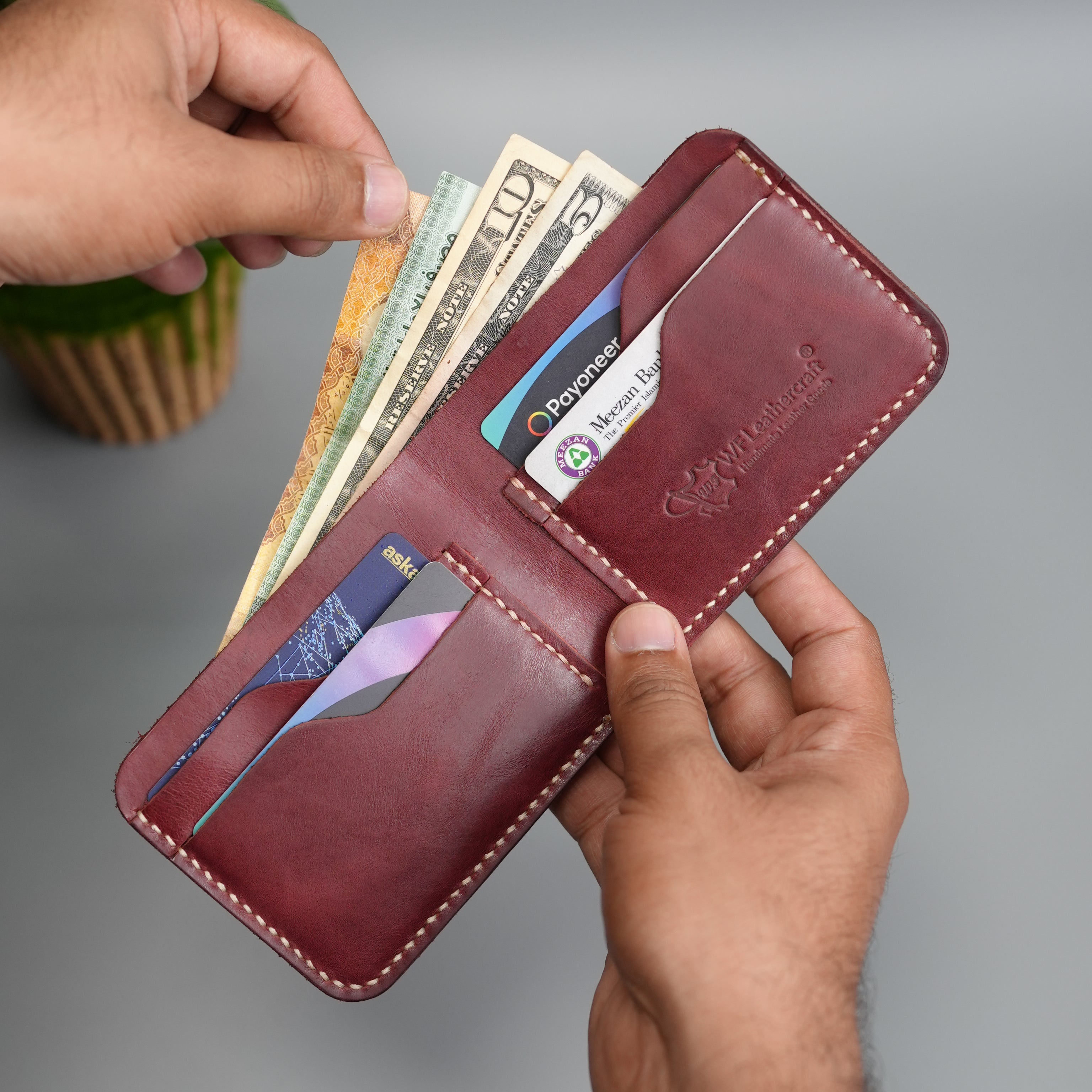 No.55 Bilfold Leather wallet Burgandy Color